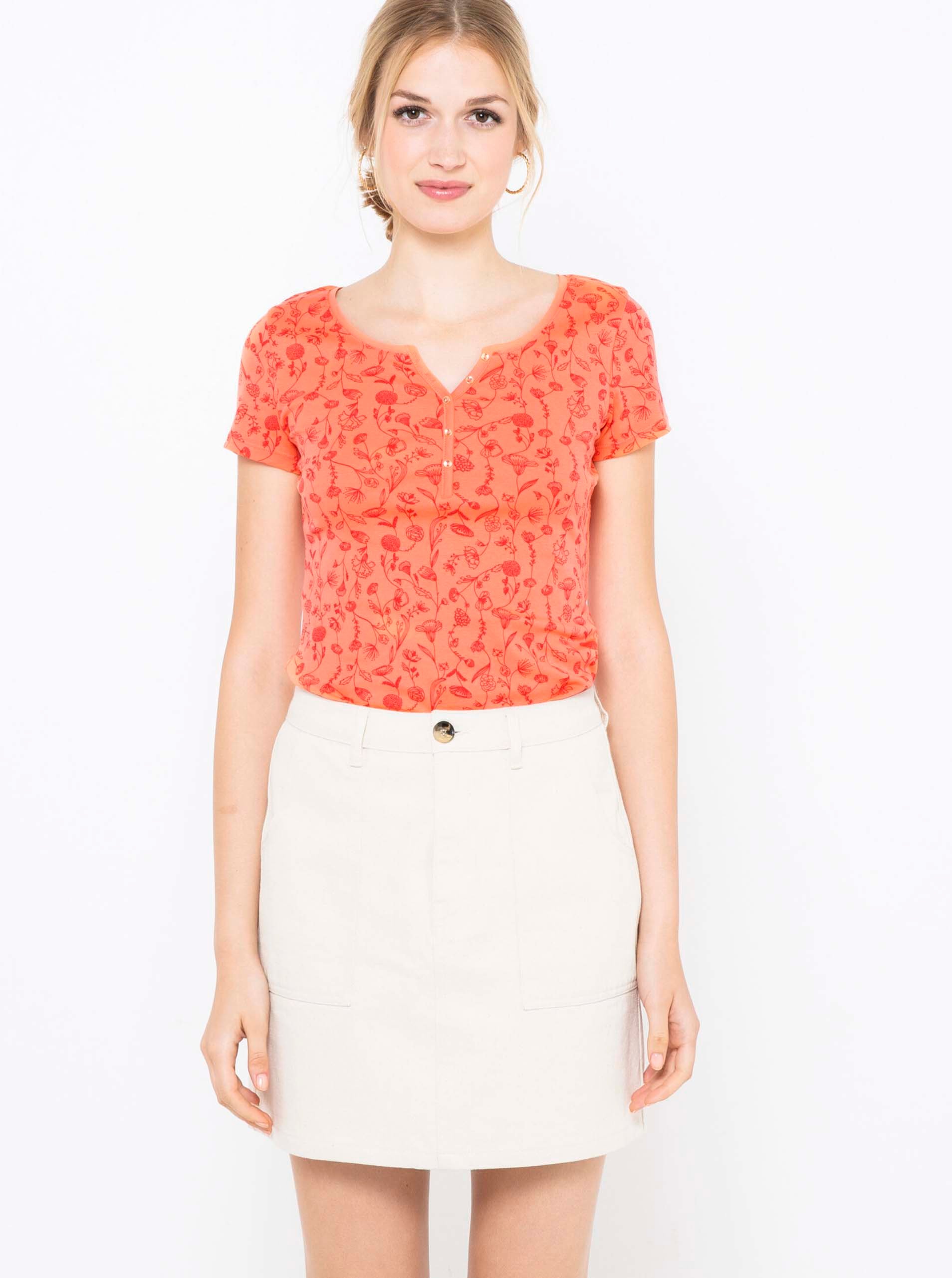 E-shop Oranžové vzorované tričko CAMAIEU