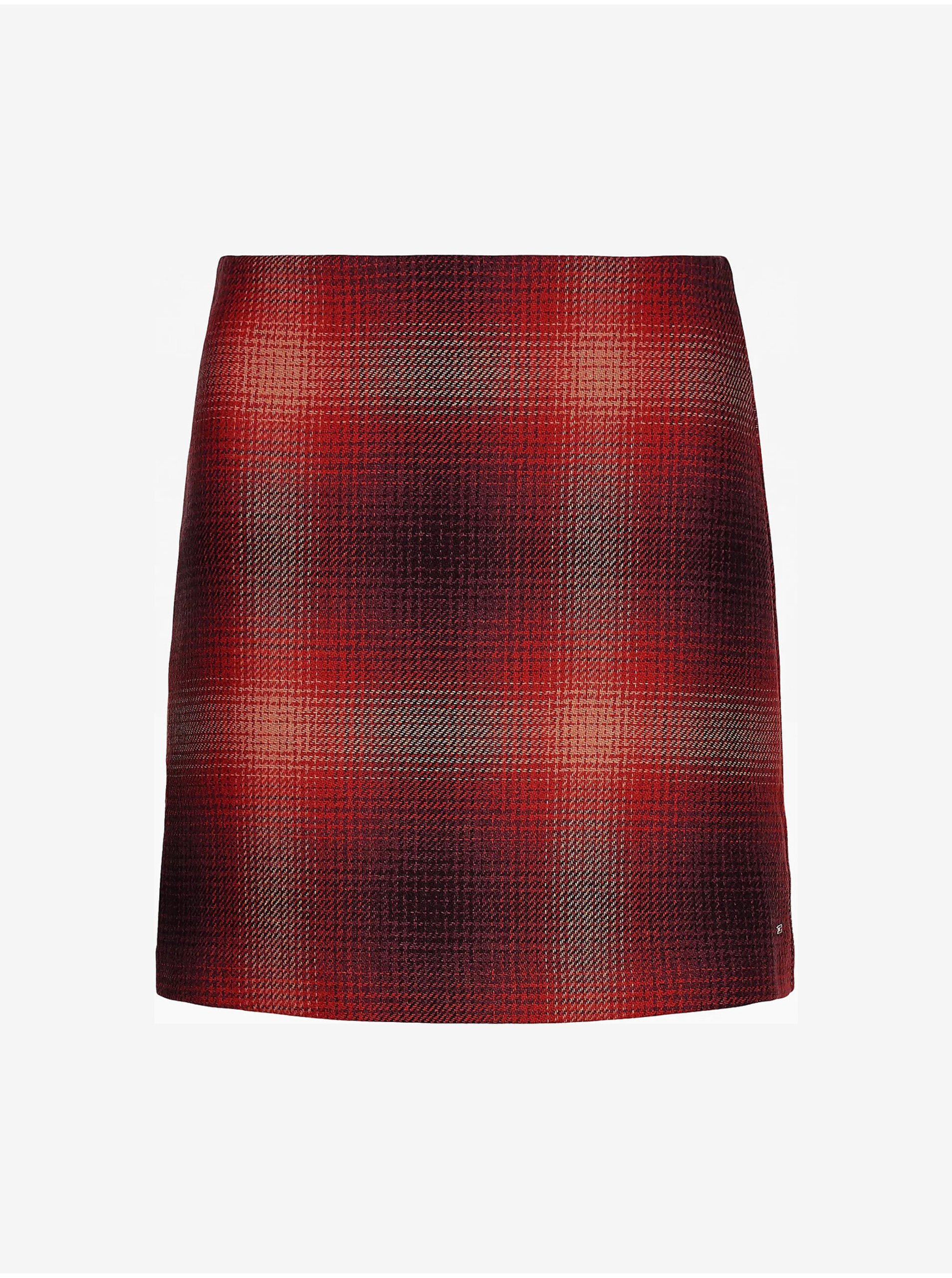 Levně Červená dámská krátká sukně s příměsí vlny Tommy Hilfiger Wool Shadow Check Short