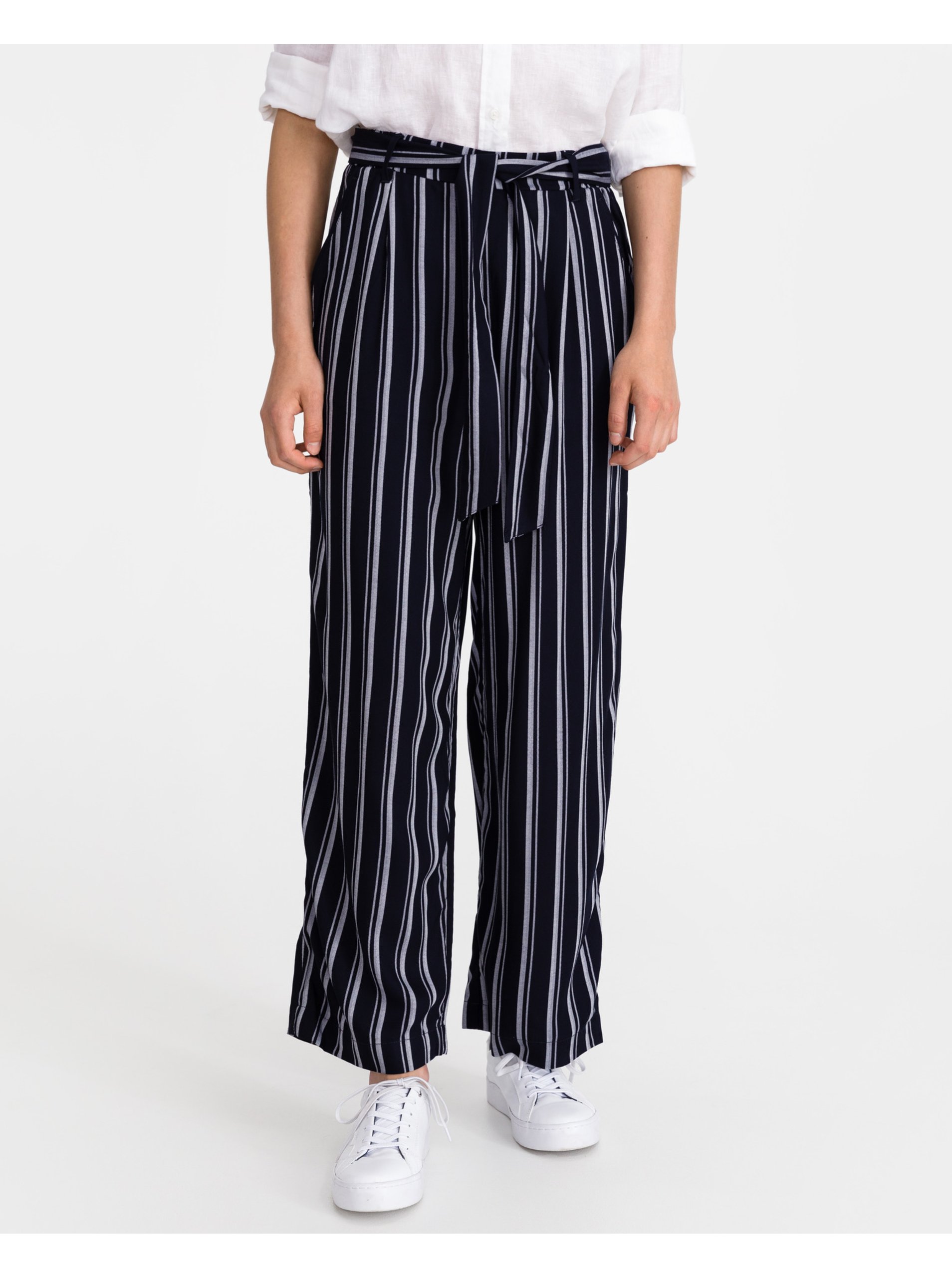 E-shop Modré dámské pruhované kalhoty Tom Tailor