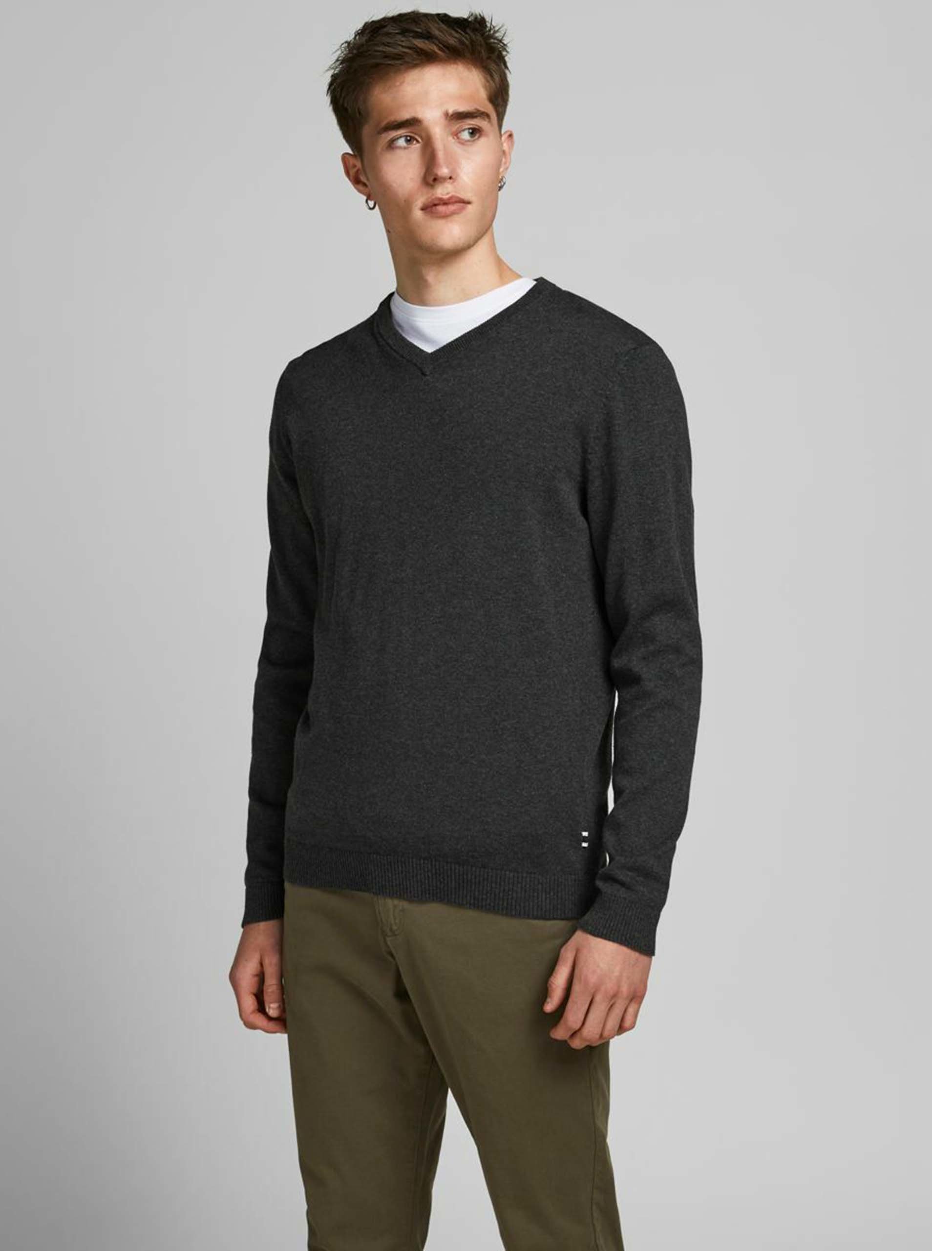 E-shop Tmavě šedý basic svetr Jack & Jones Basic