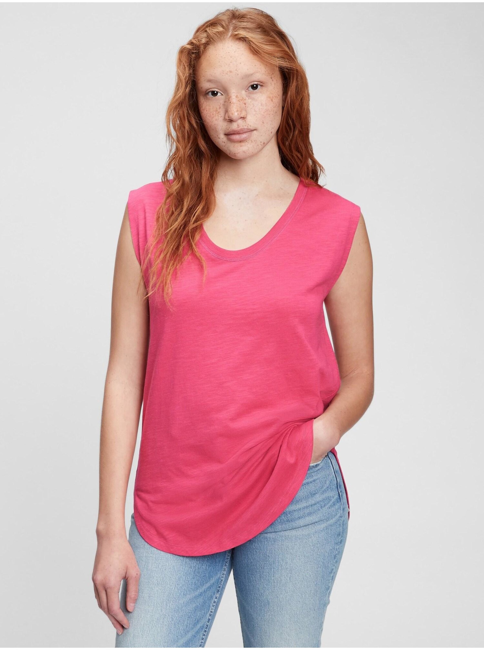 Levně Růžové dámské tričko muscle tunic
