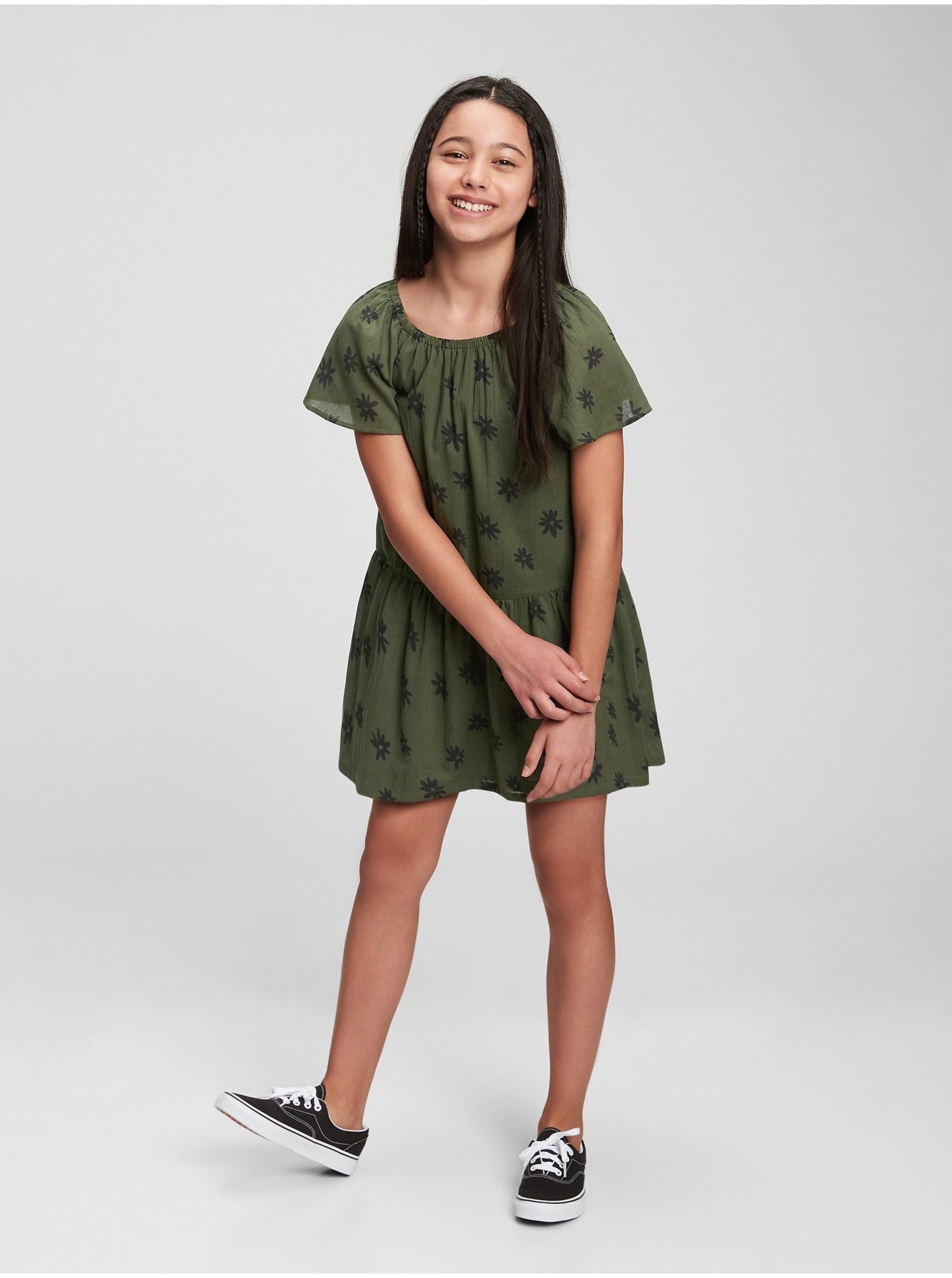 Levně Zelené holčičí šaty šaty tiered gauze dress
