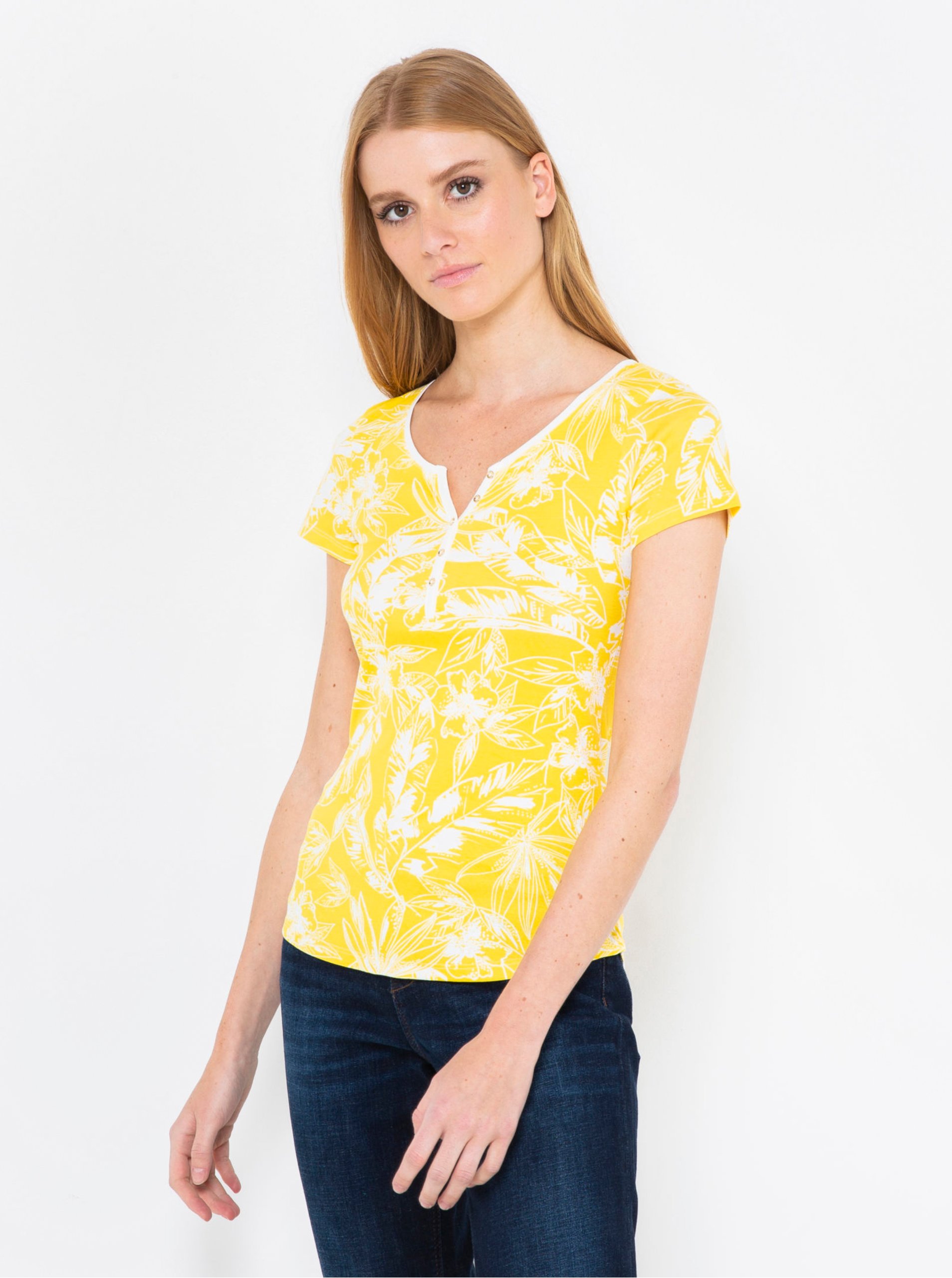 Levně Žluté květované tričko CAMAIEU