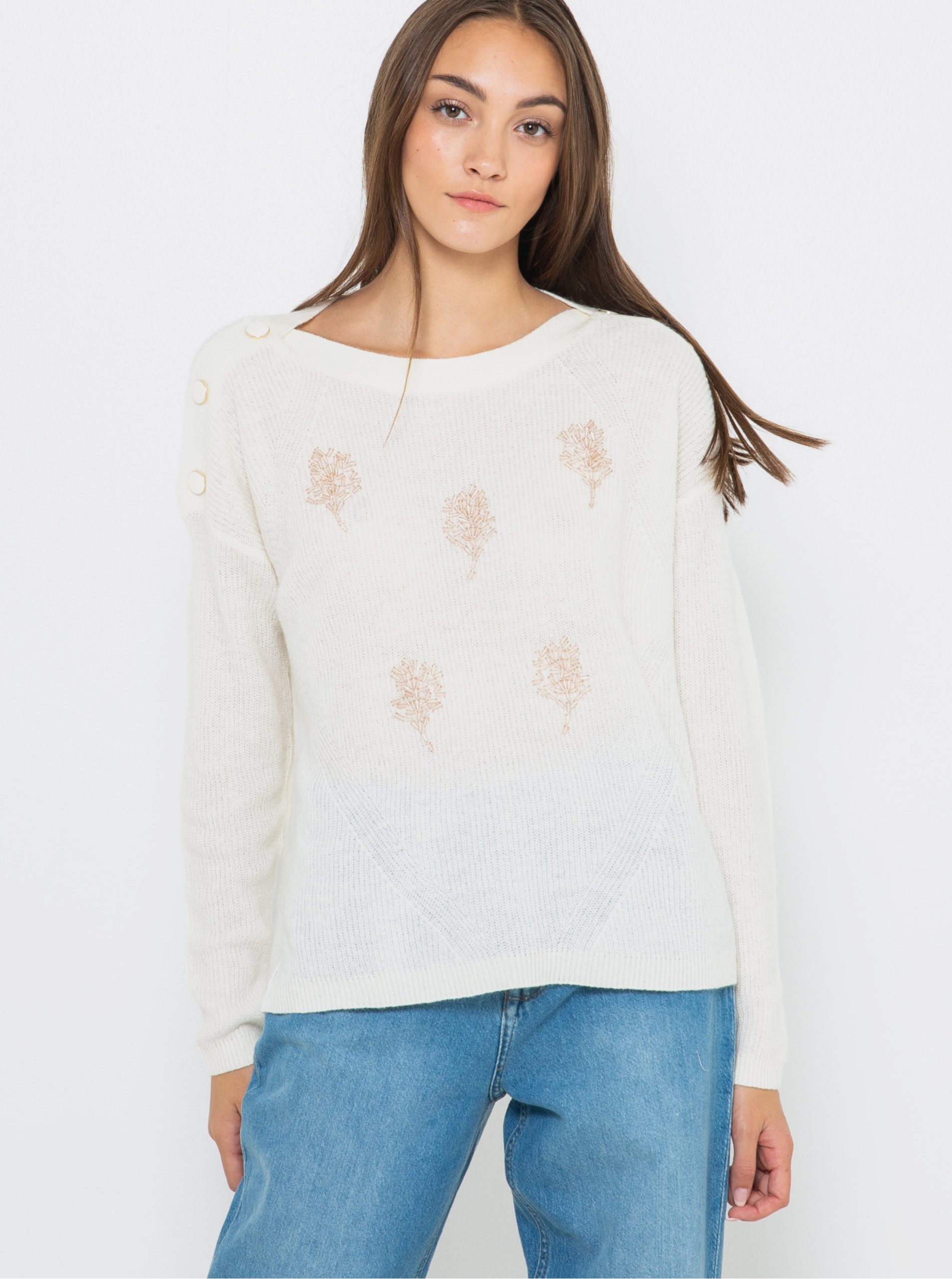 E-shop Biely ľahký sveter s prímesou vlny CAMAIEU
