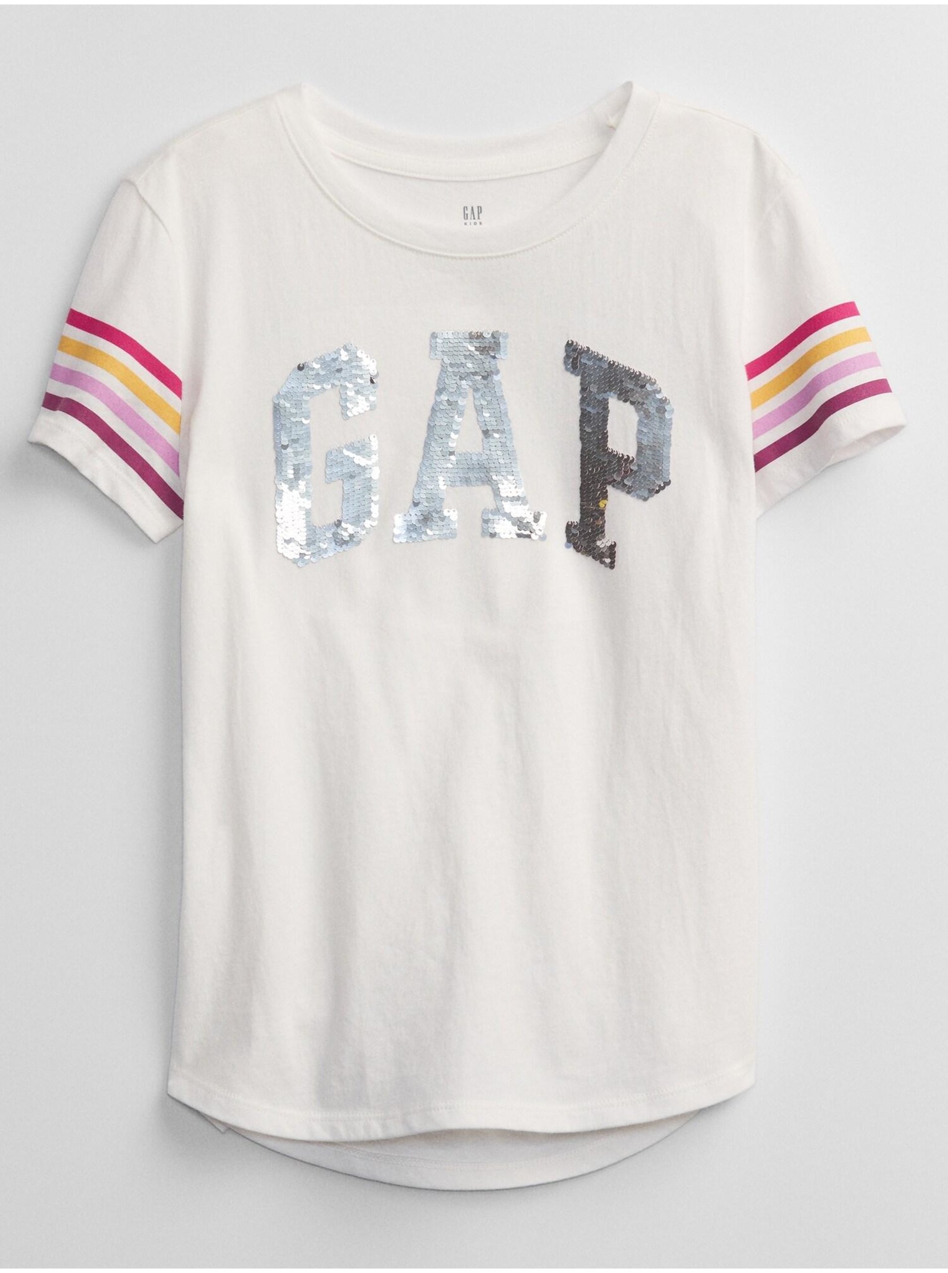 Levně Bílé holčičí tričko s flitry GAP Logo