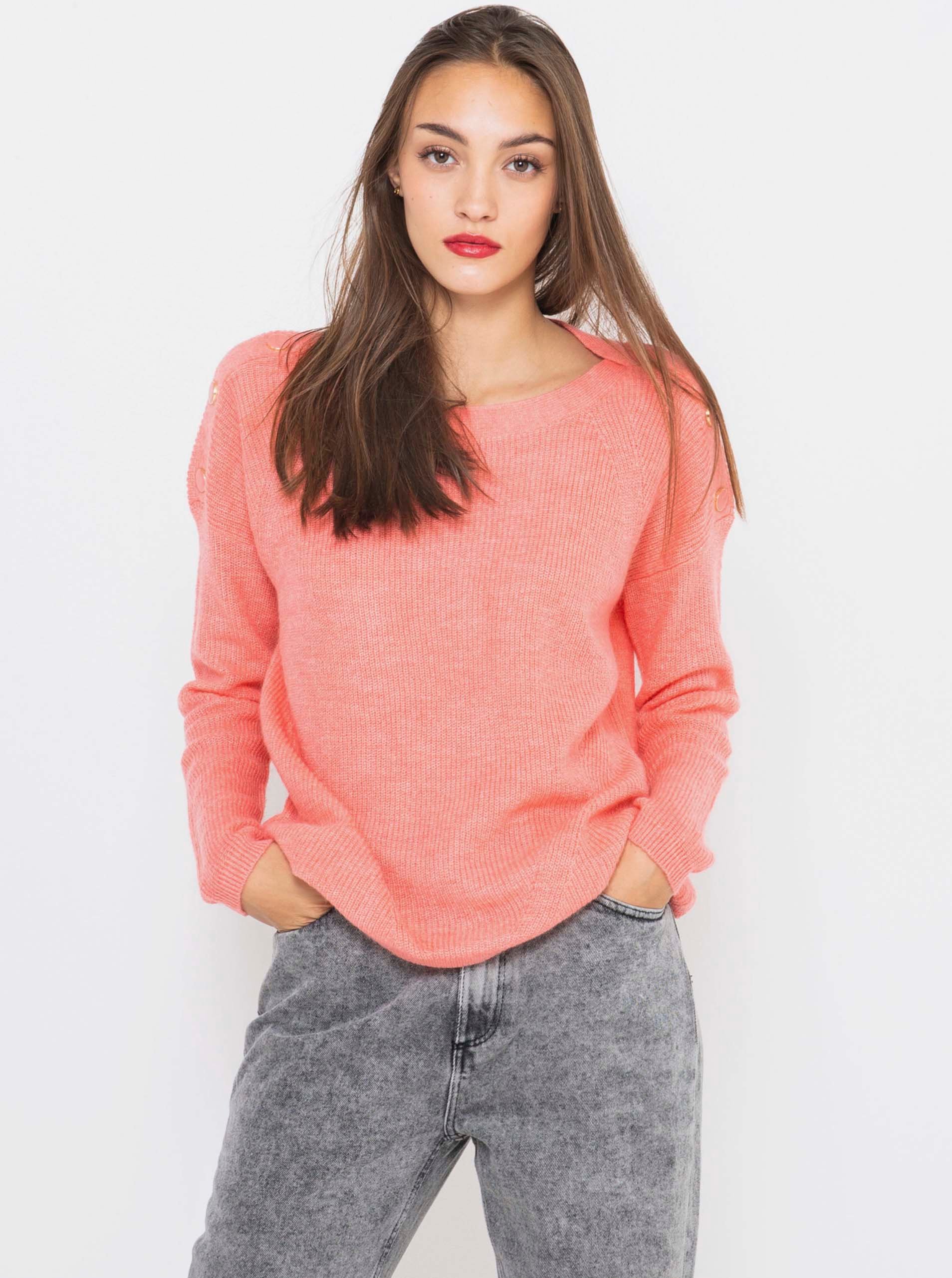 E-shop Ružový sveter s prímesou vlny CAMAIEU