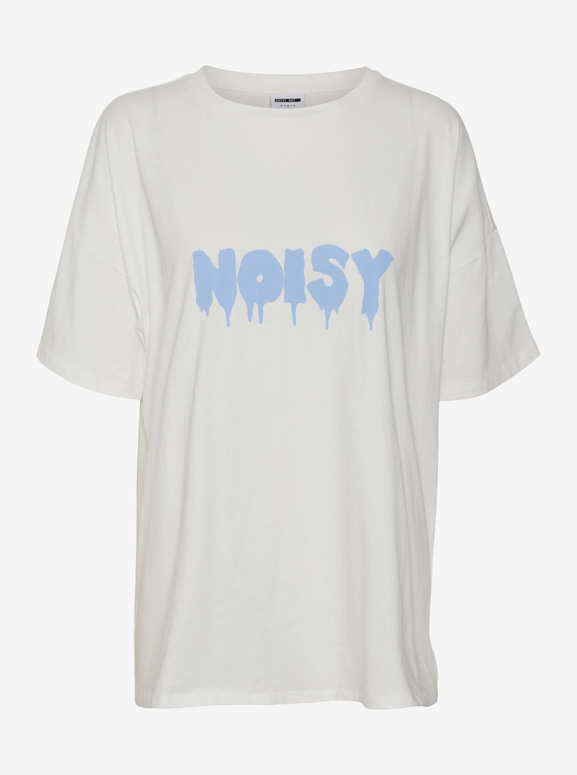 E-shop Biele voľné tričko s nápisom Noisy May Mida