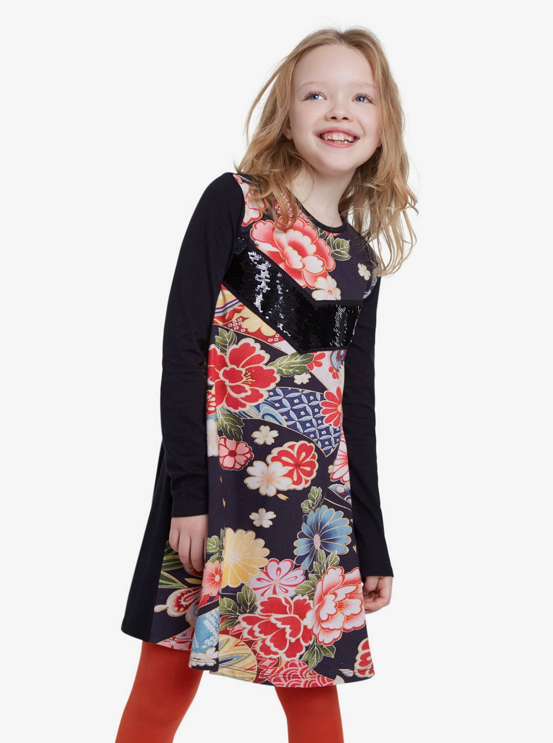 E-shop Desigual čierne dievčenské šaty Vest Minatitlán s farebnými motívmi