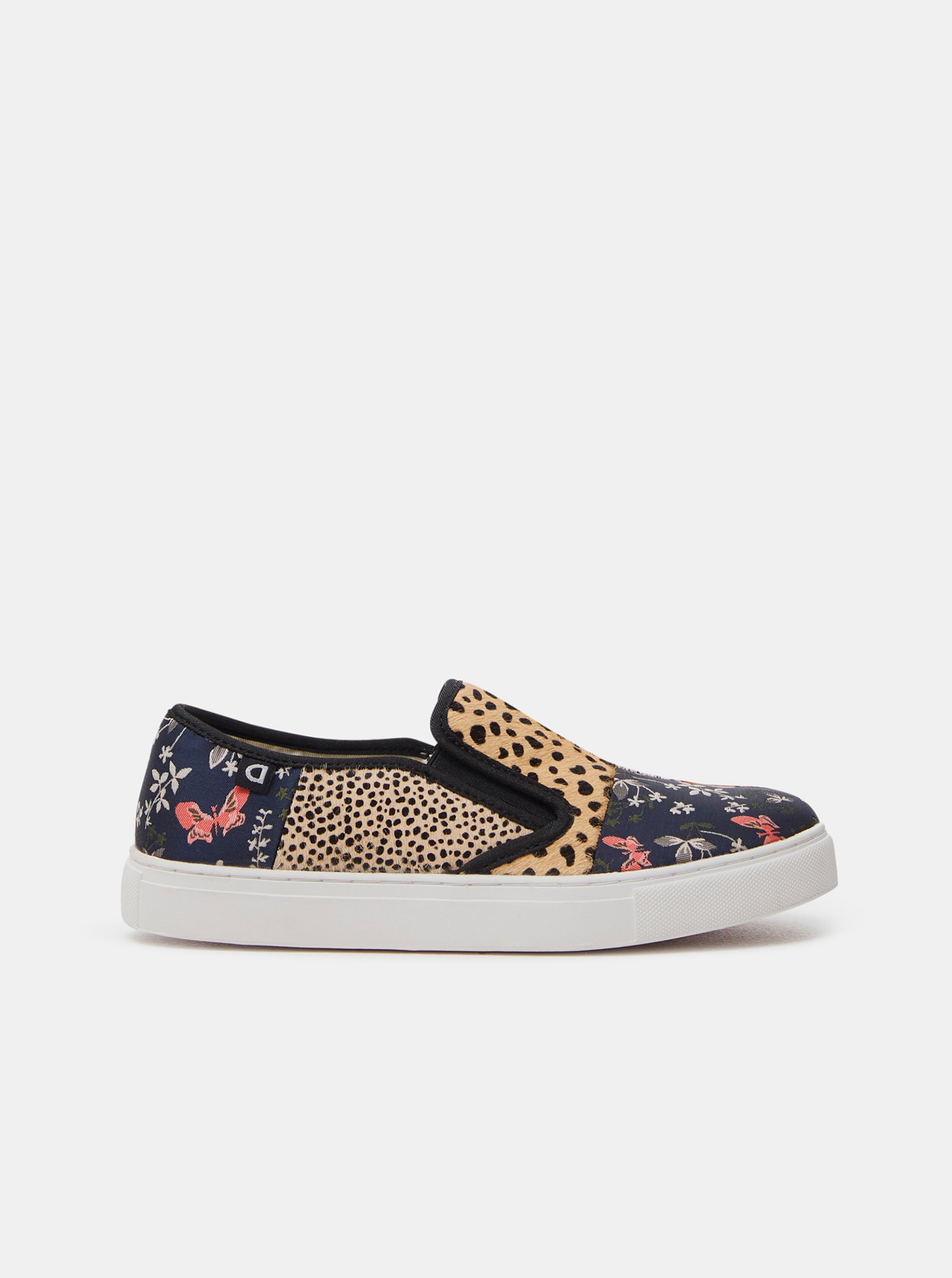 Levně Oranžovo-modré dámské vzorované kožené slip-on Desigual Animal Patch