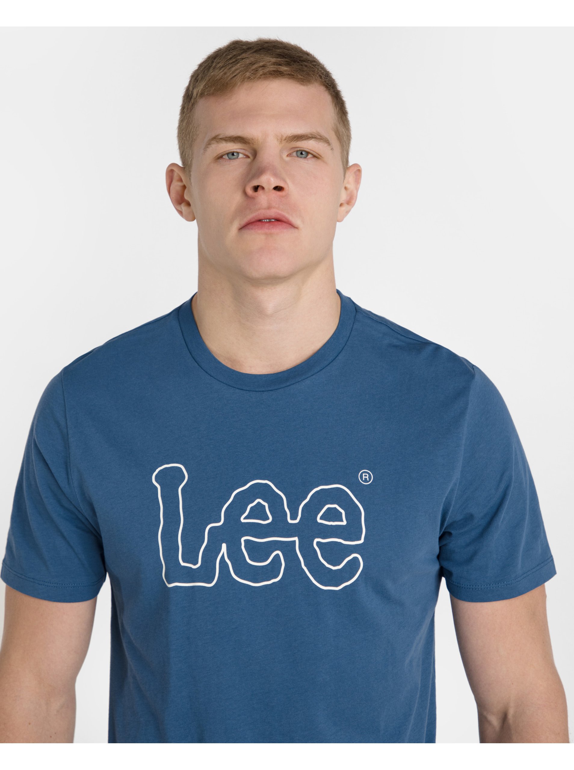 Levně Modré pánské tričko Lee Wobbly Logo