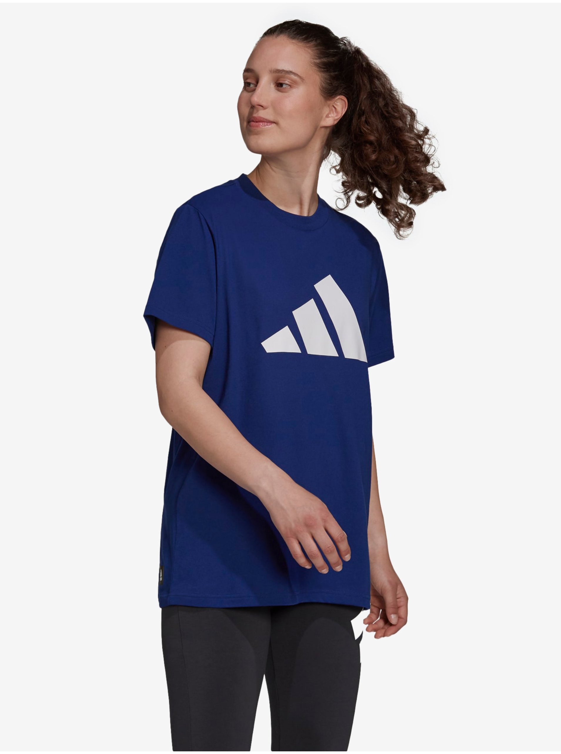 Levně Modré dámské sportovní tričko adidas Performance Future Icons Logo Graphic