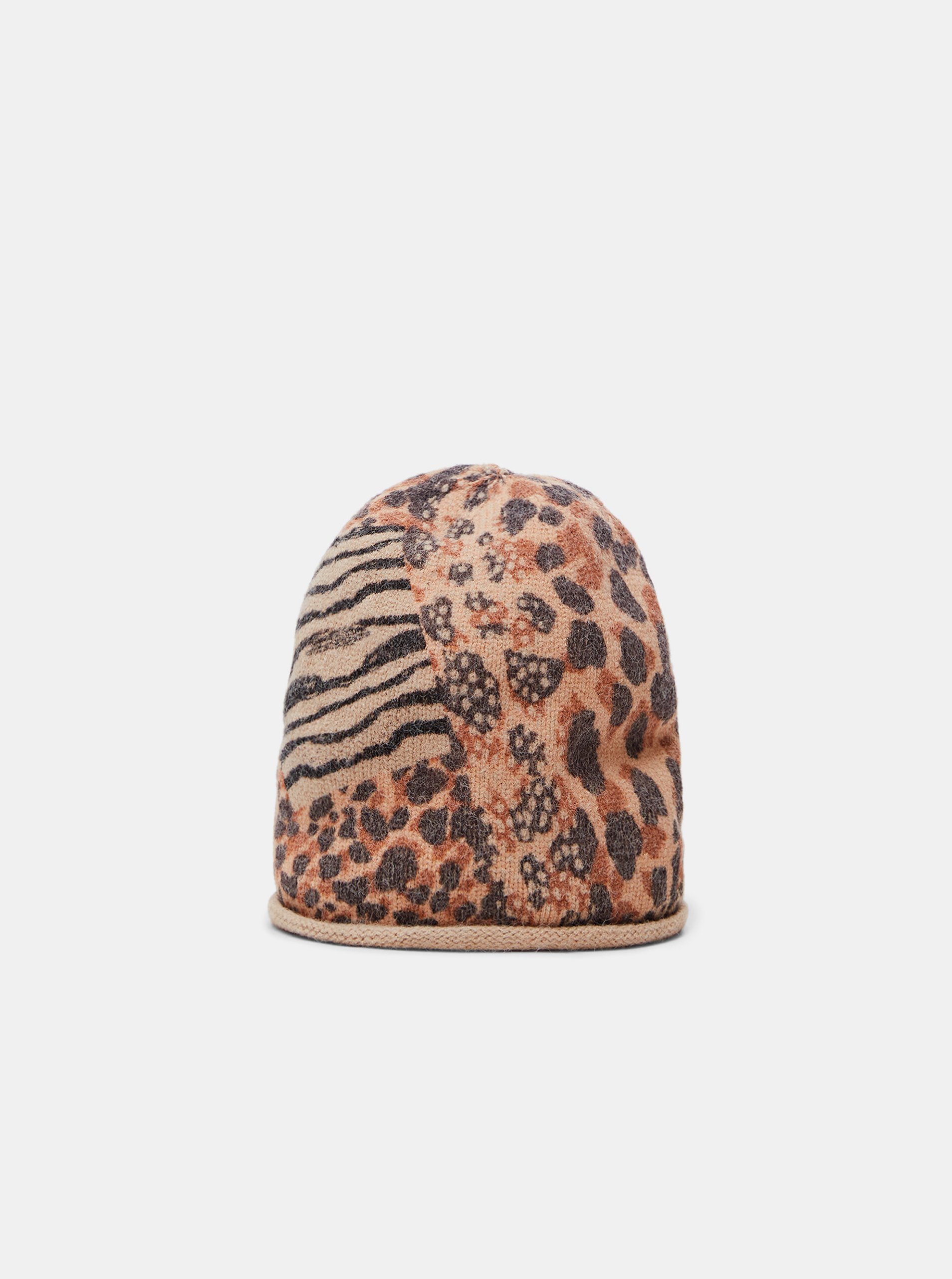 Levně Hnědá dámská čepice s leopardím vzorem Desigual Animal Patch Gorro
