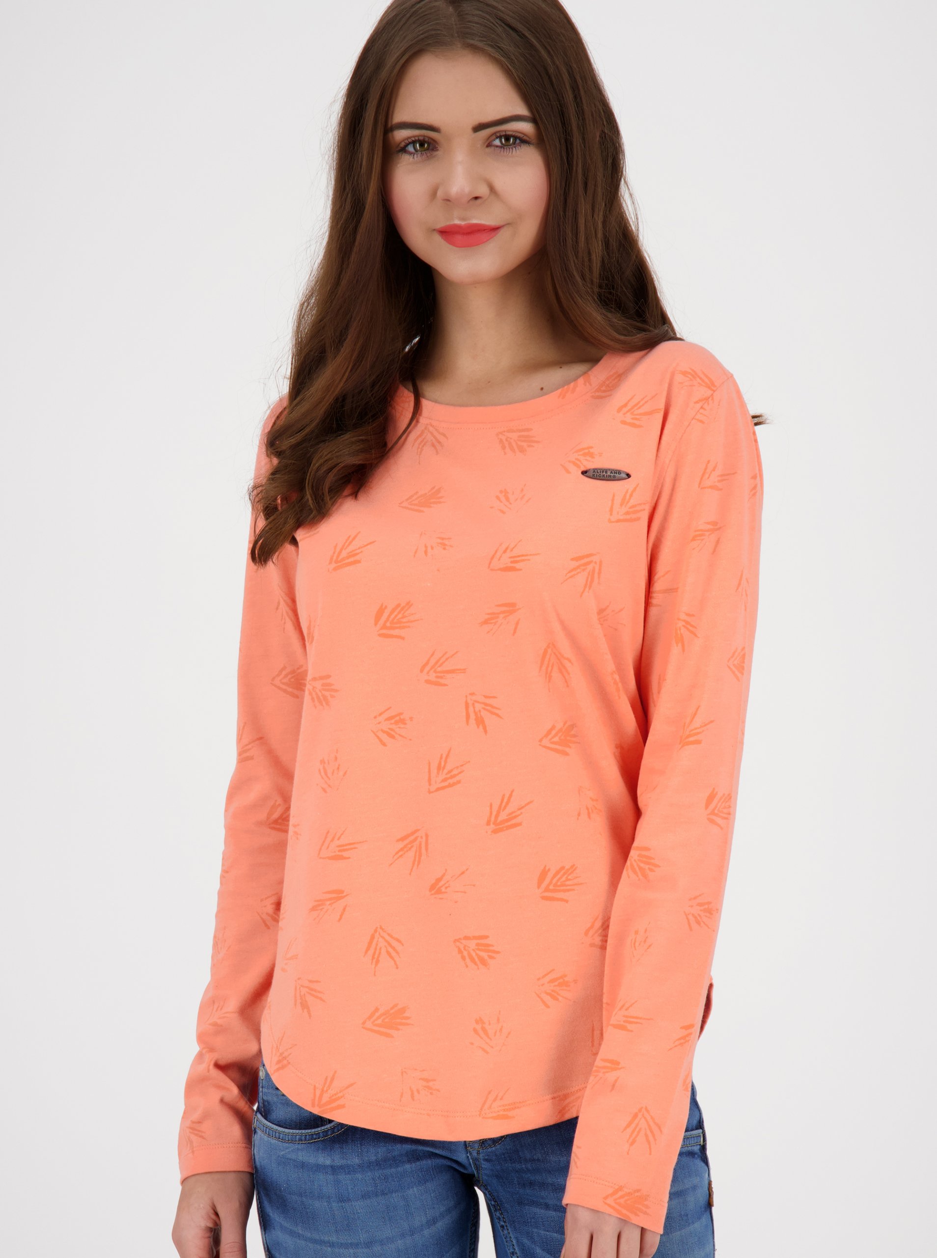 Levně Oranžové dámské vzorované tričko Alife and Kickin