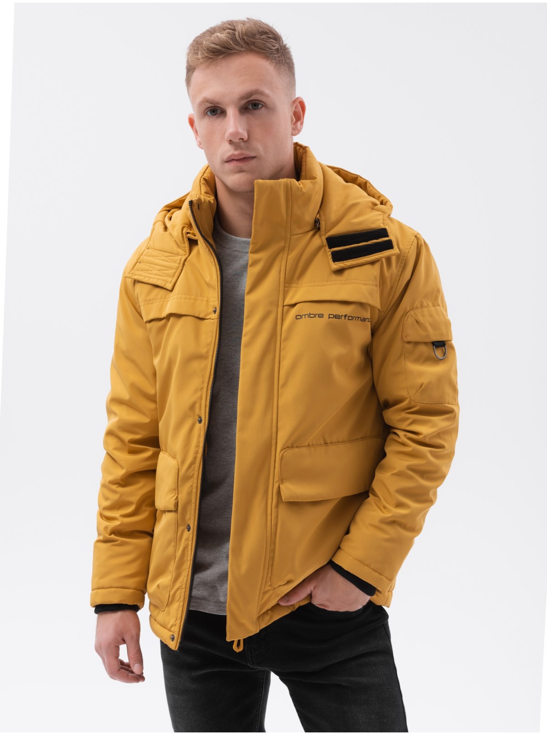 E-shop Hořčicová pánská zimní bunda Ombre Clothing C504