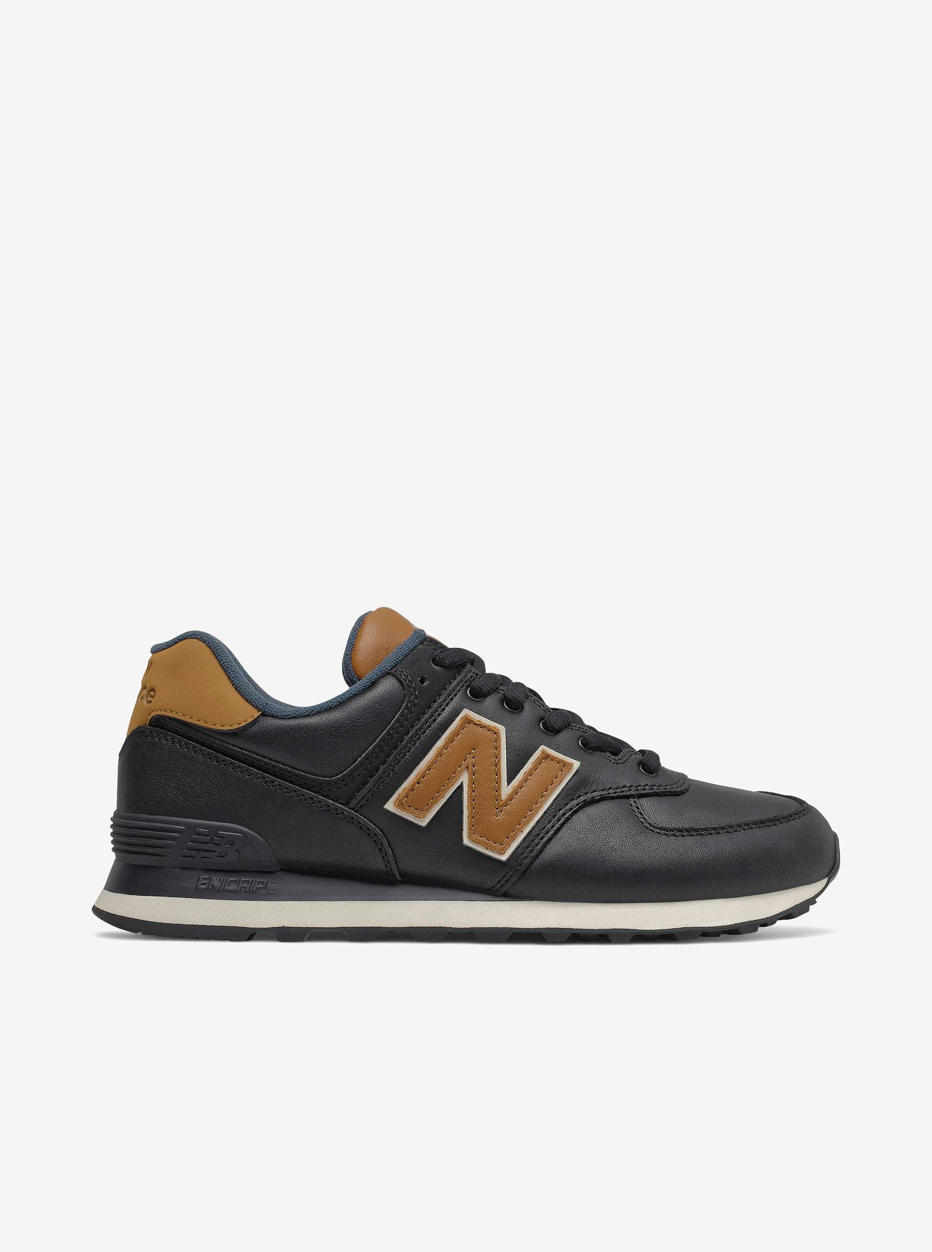 Levně Hnědo-černé pánské kožené boty New Balance 574