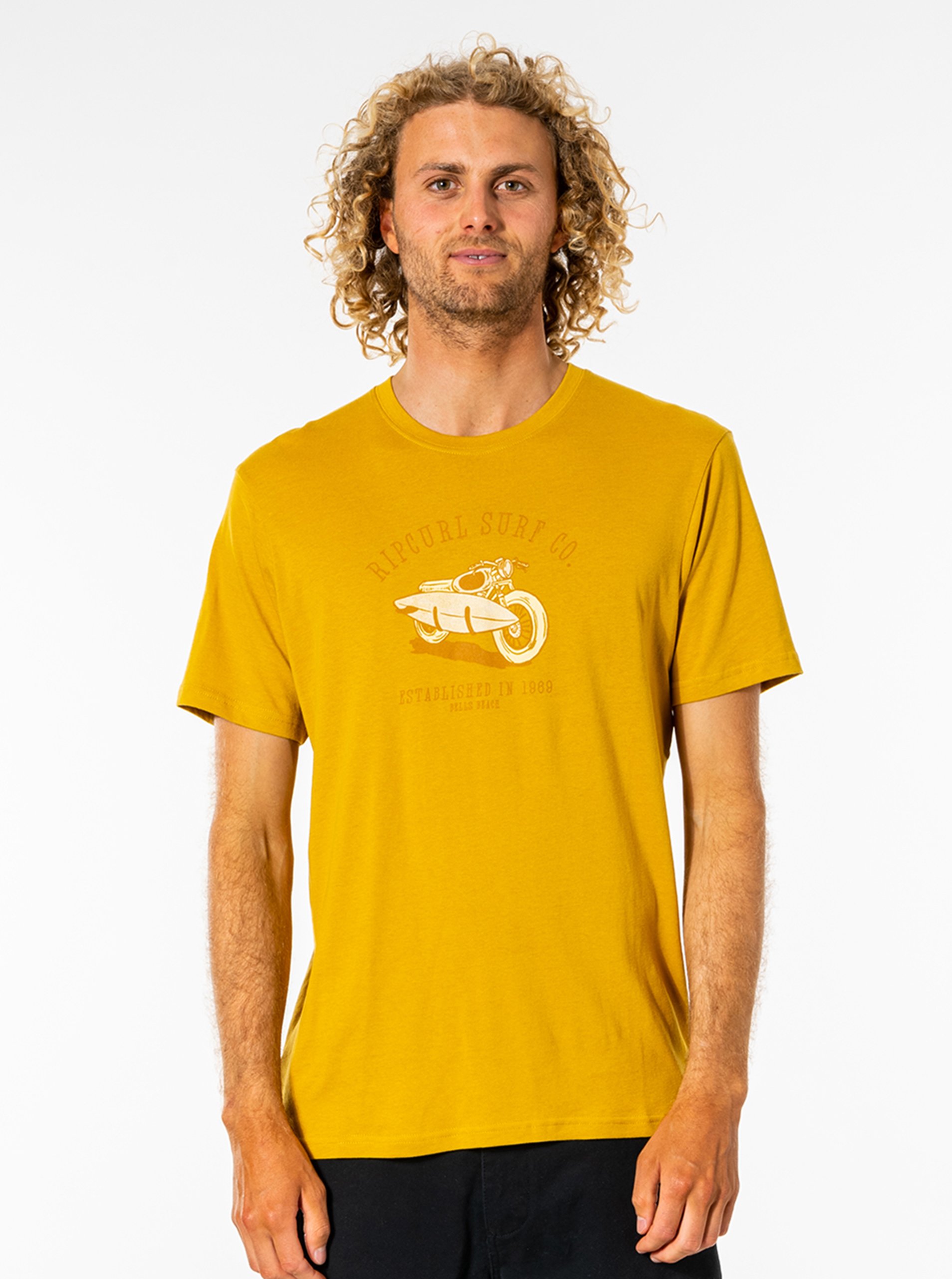 Levně Žluté pánské tričko s potiskem Rip Curl