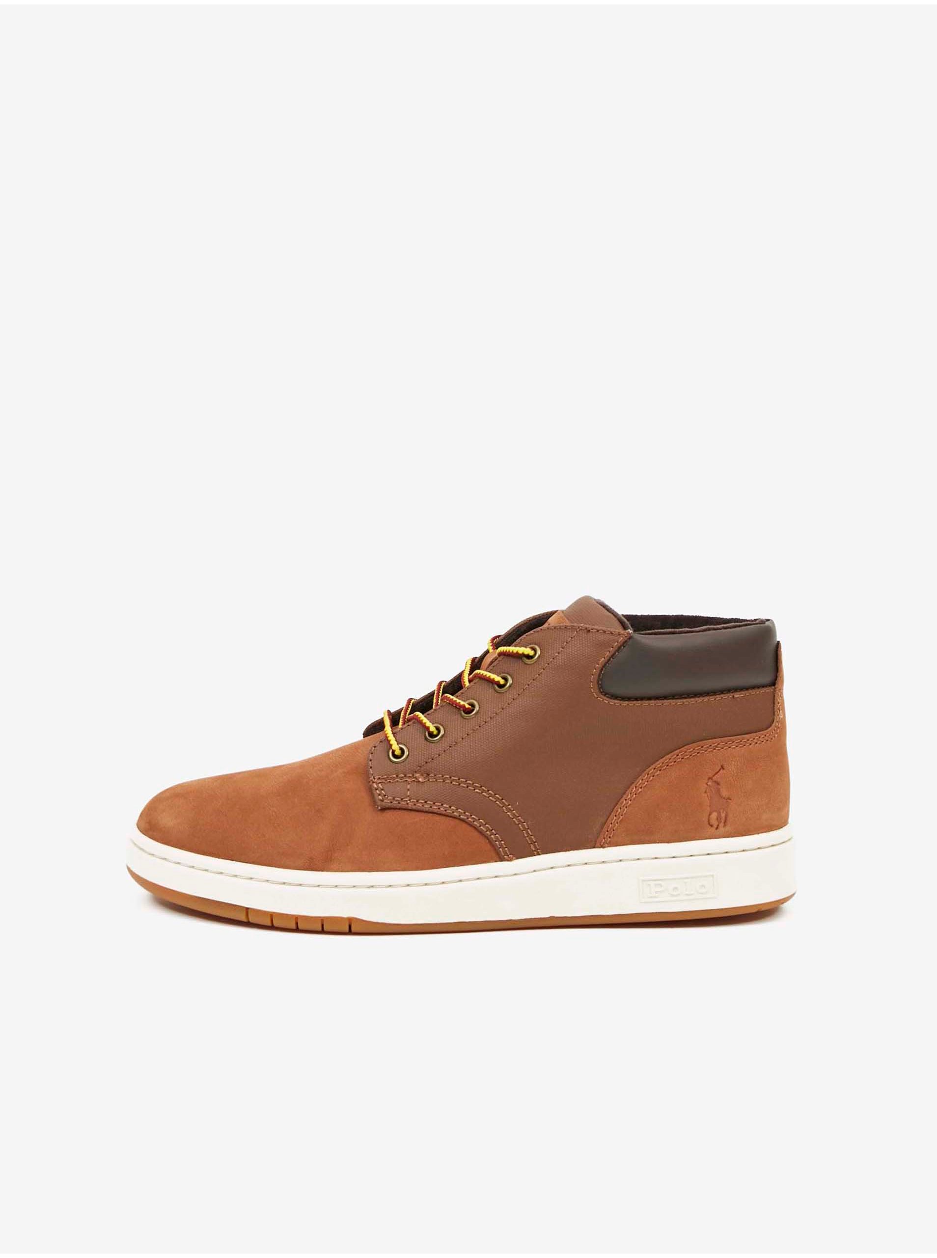 Levně Hnědé pánské kotníkové kožené boty v semišové úpravě Ralph Lauren Polo Sneaker Boot