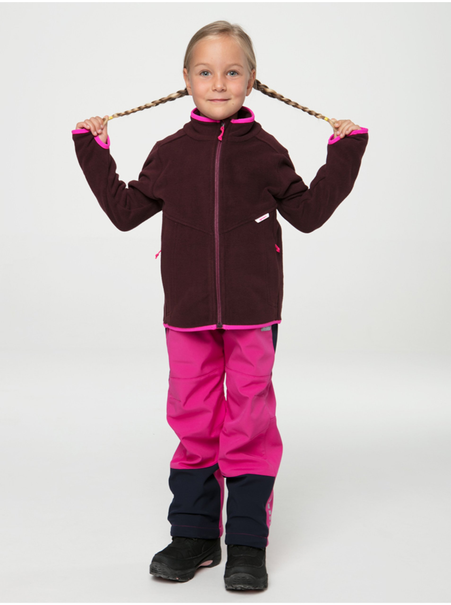 Levně Růžovo-fialový holčičí svetr na zip s kapucí LOAP Qwaro