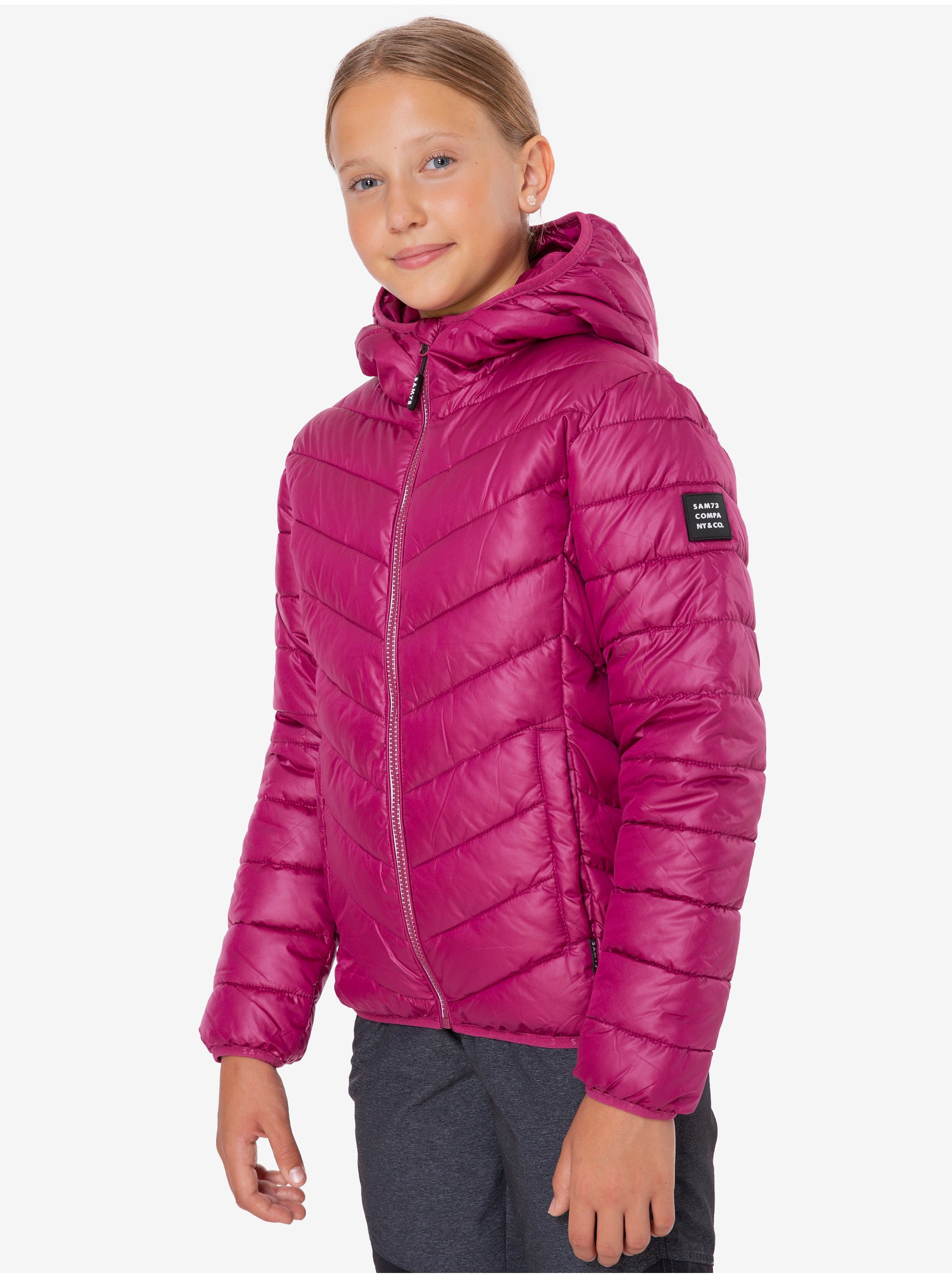 Levně Tmavě růžová holčičí prošívaná zimní bunda s kapucí SAM 73 Hermiona