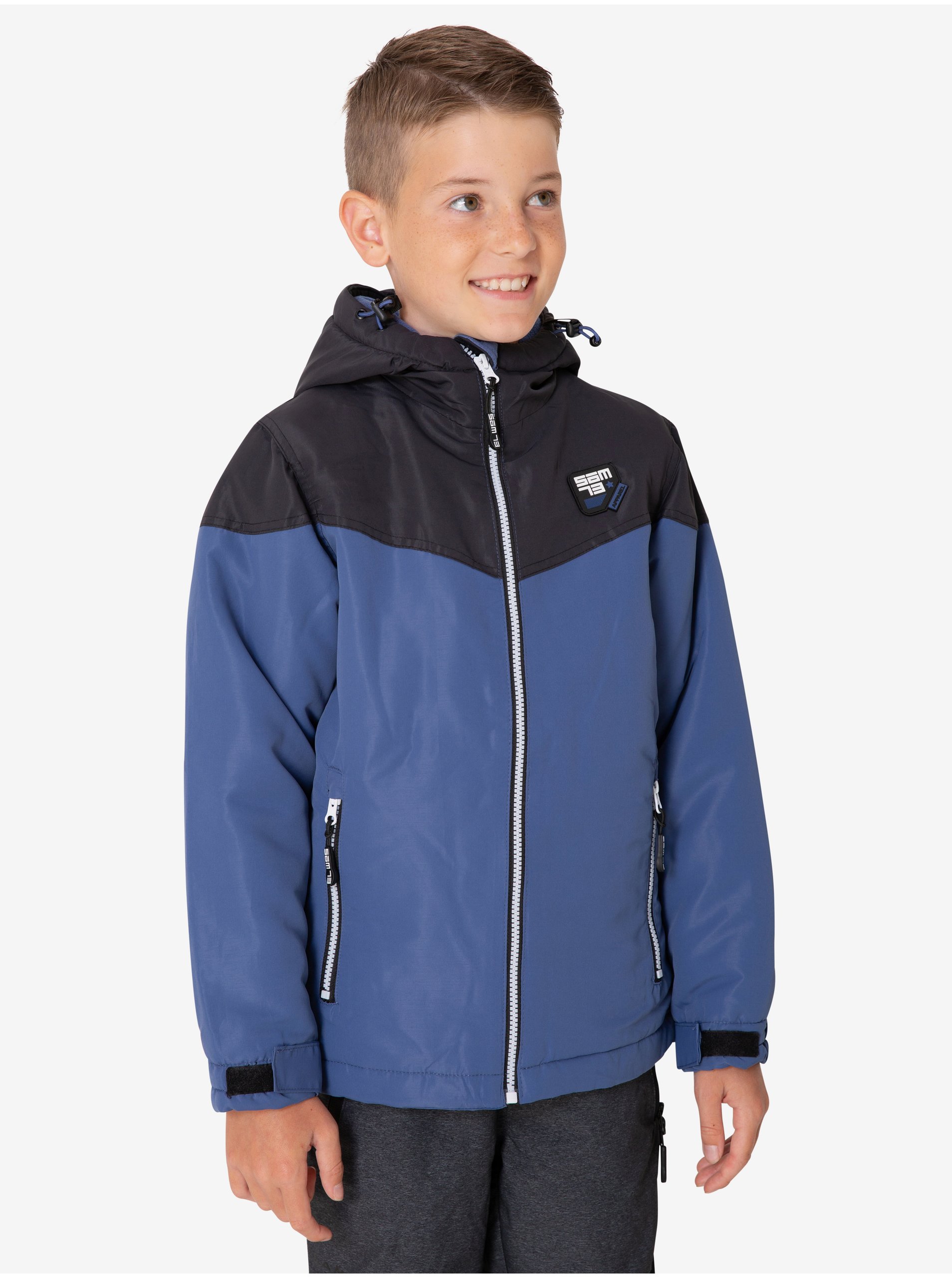 Lacno Čierno-modrá chlapčenská zimná bunda s kapucňou SAM 73 Luke