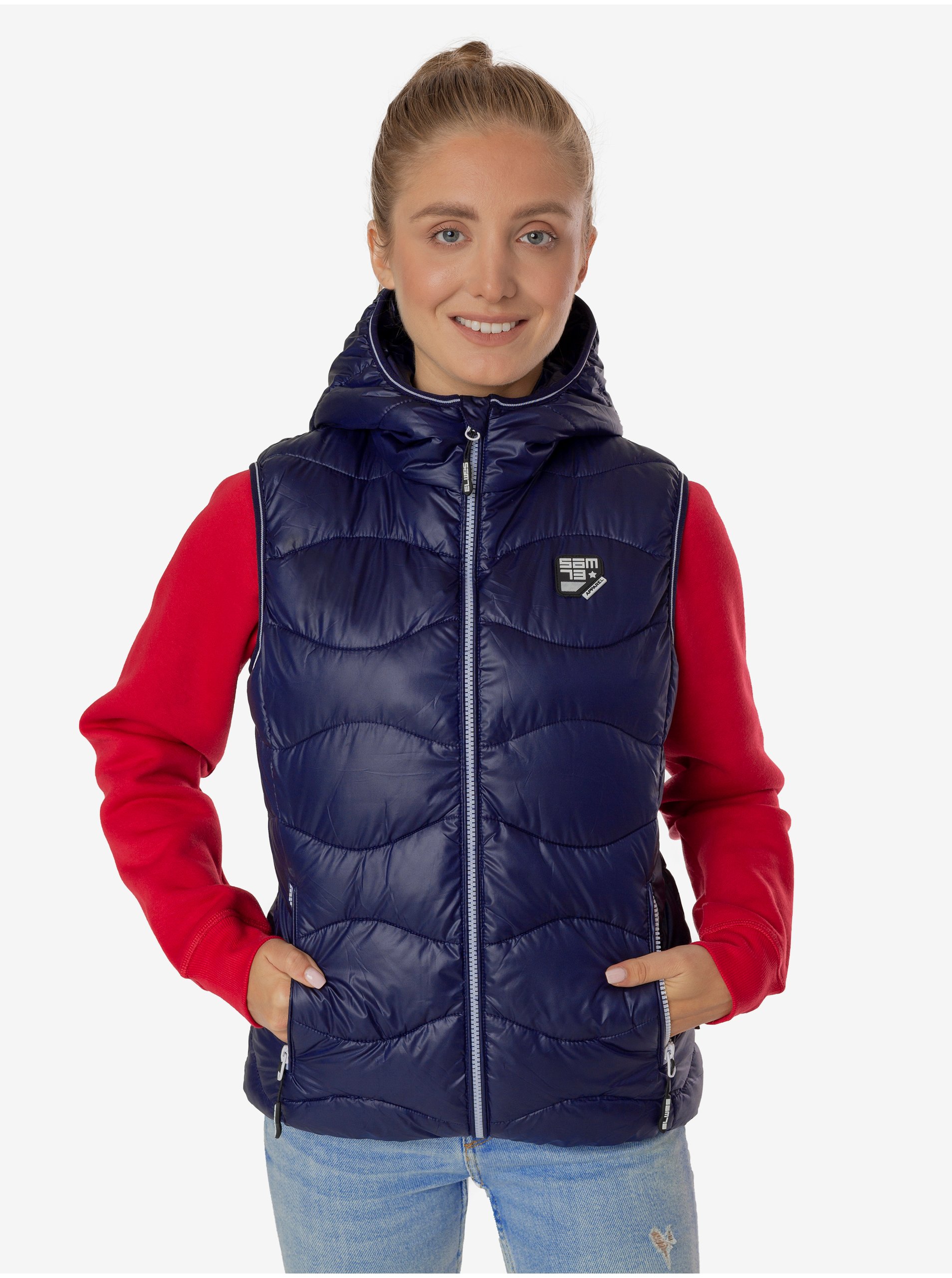E-shop Tmavě modrá dámská prošívaná vesta SAM 73