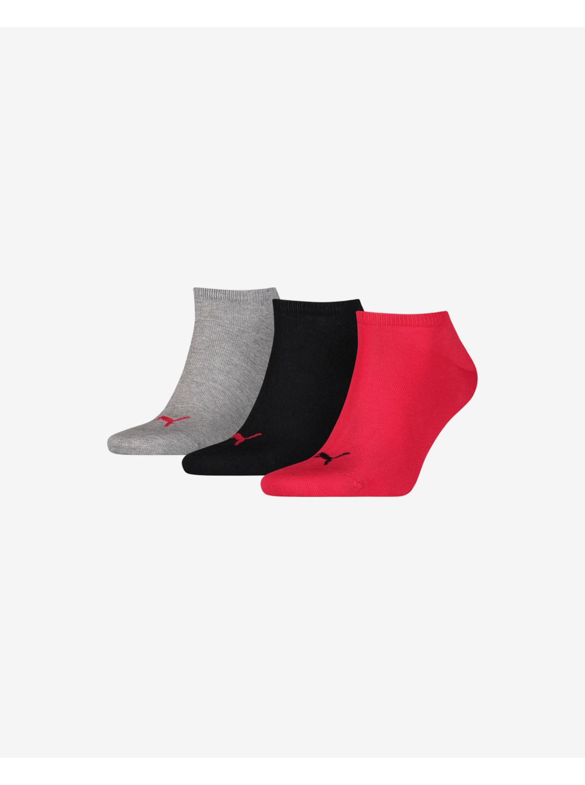 Lacno Sada troch párov ponožiek v šedej, čiernej a červenej farbe Puma