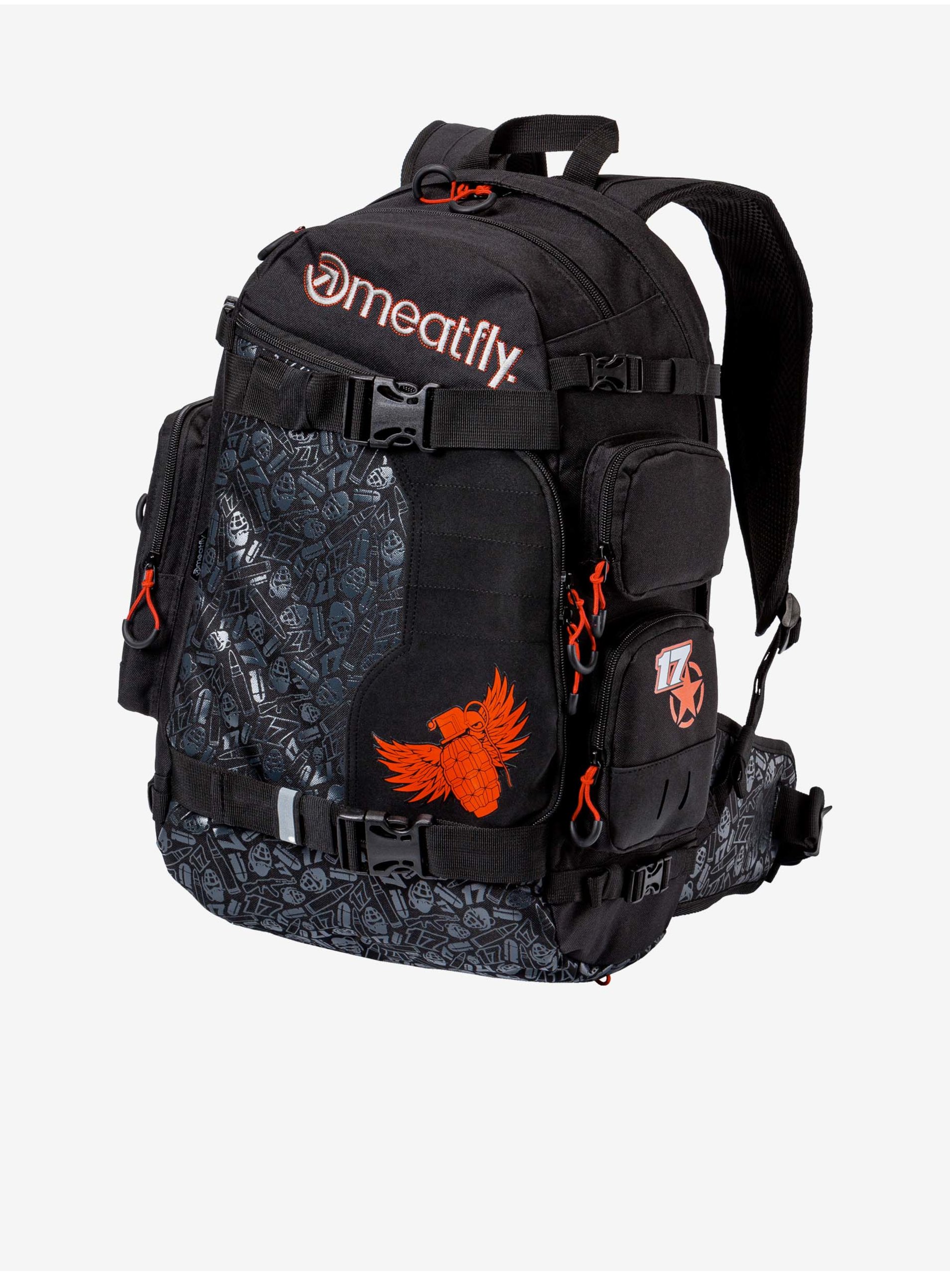 Levně Černý pánský vzorovaný batoh Meatfly Raiden