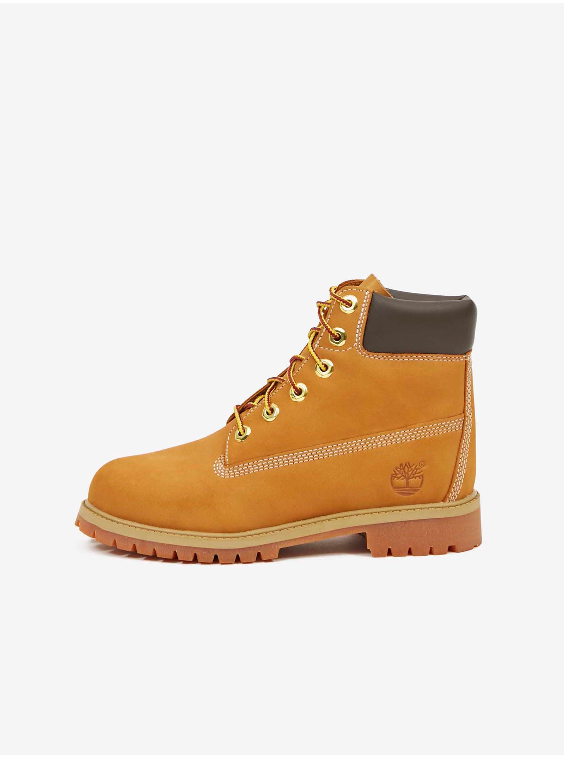 Levně Žluté holčičí kotníkové kožené boty Timberland 6 In Premium WP Boot
