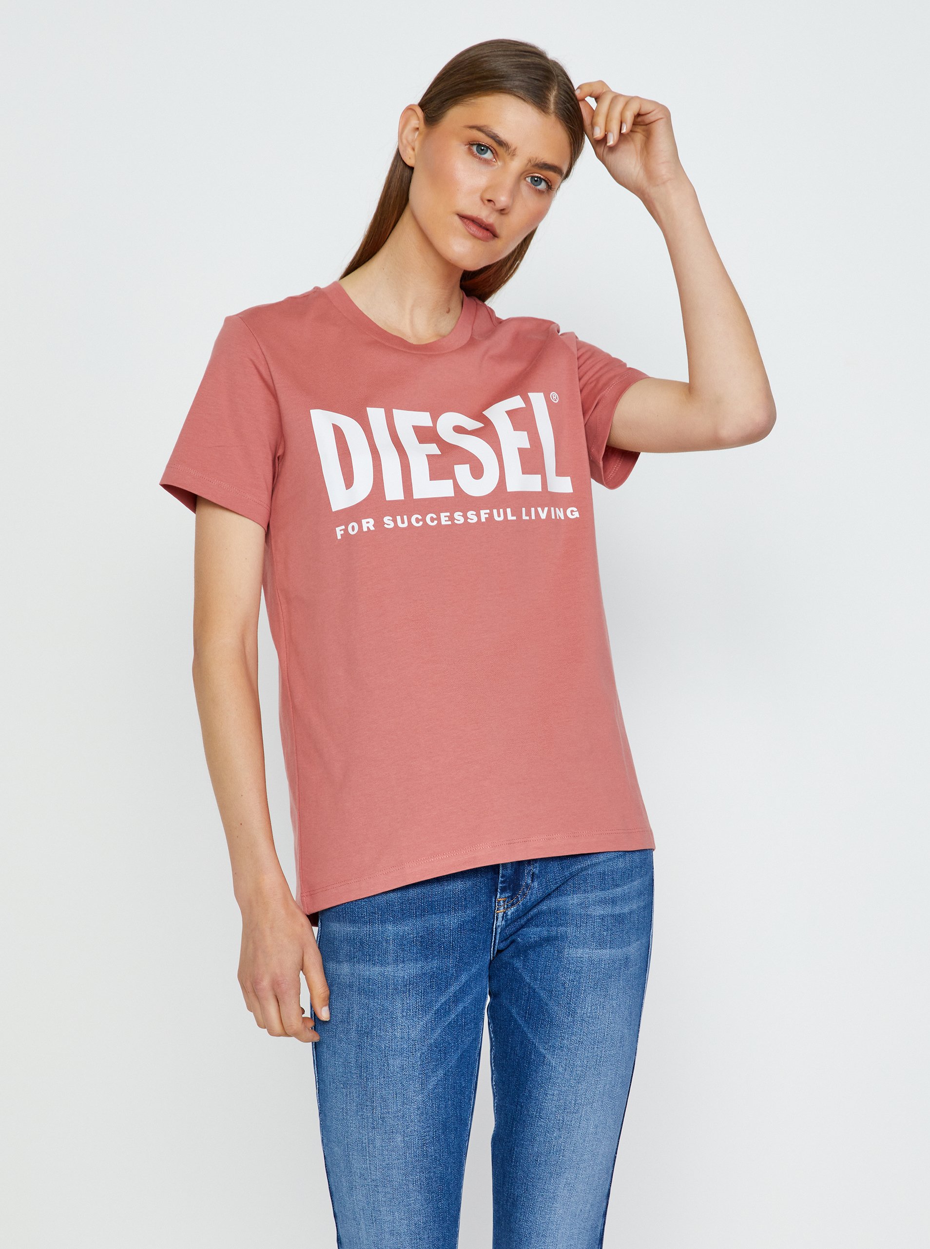 Levně Růžové dámské tričko Diesel Sily-Ecologo