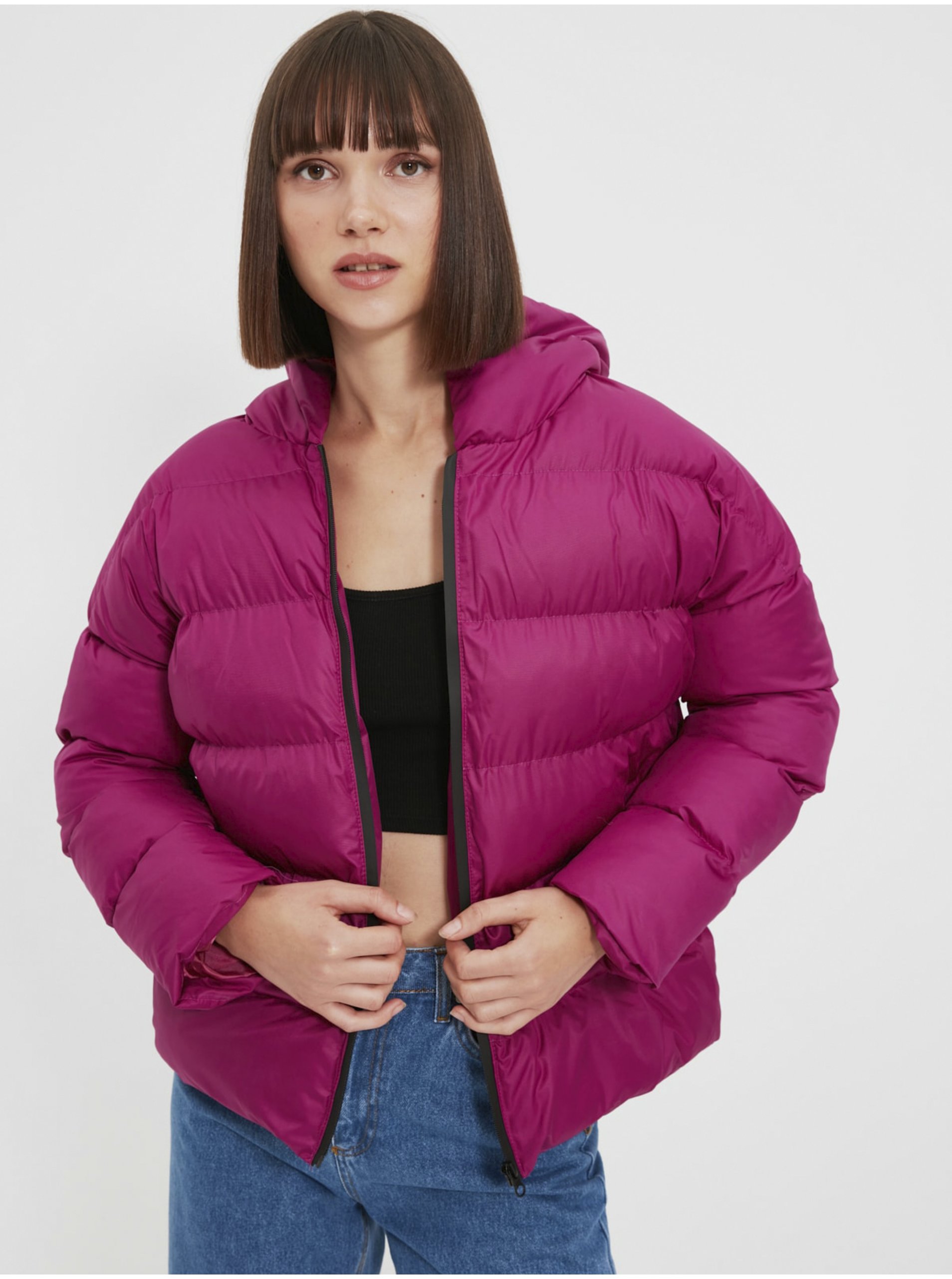 Levně Tmavě fialová dámská prošívaná zimní bunda Trendyol