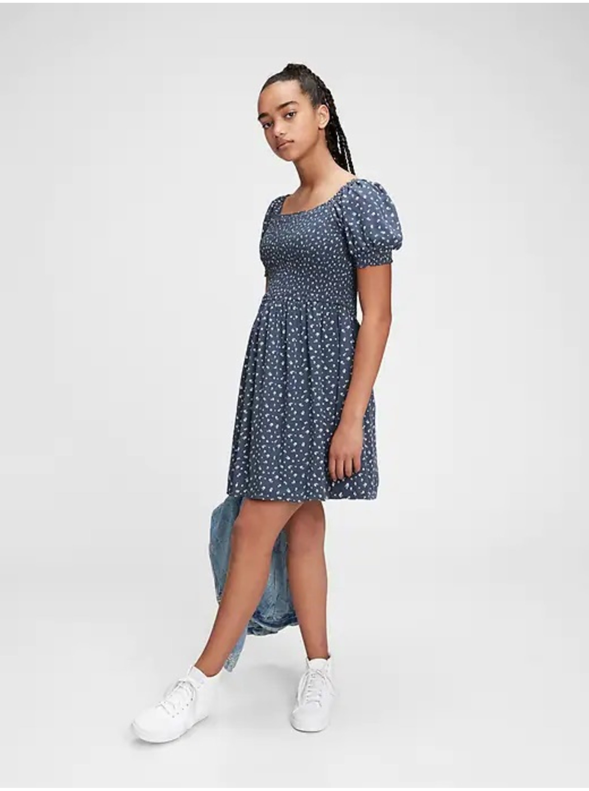 Lacno Modré dievčenské šaty GAP teen floral smocked dress