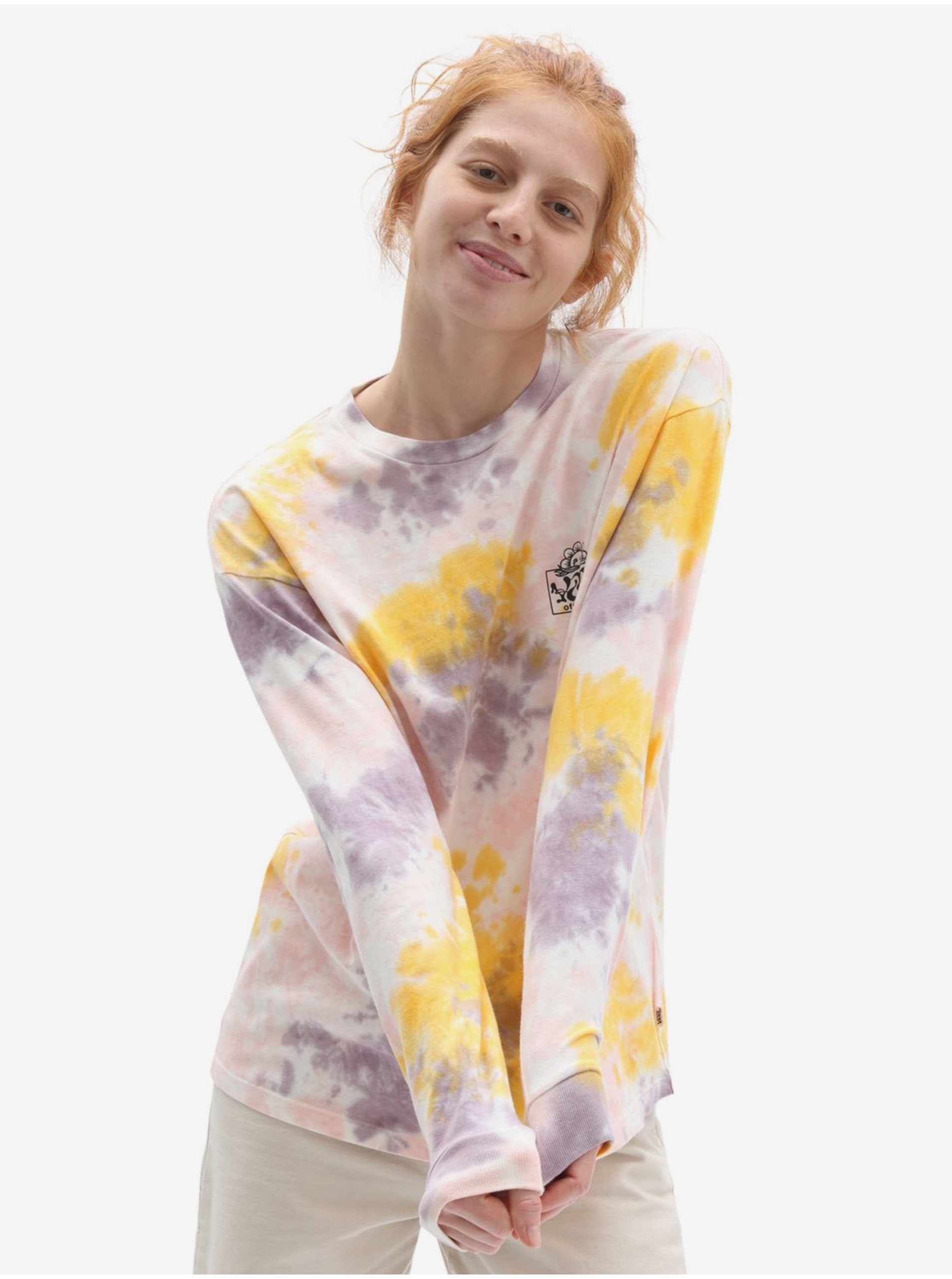 Lacno Žlto-fialové dámske batikované tričko VANS Mascy