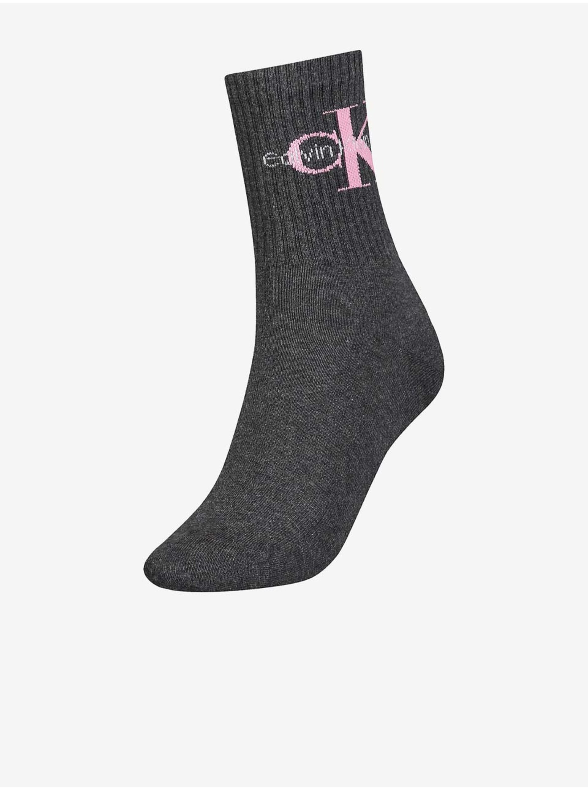 Levně Tmavě šedé dámské ponožky Calvin Klein Underwear