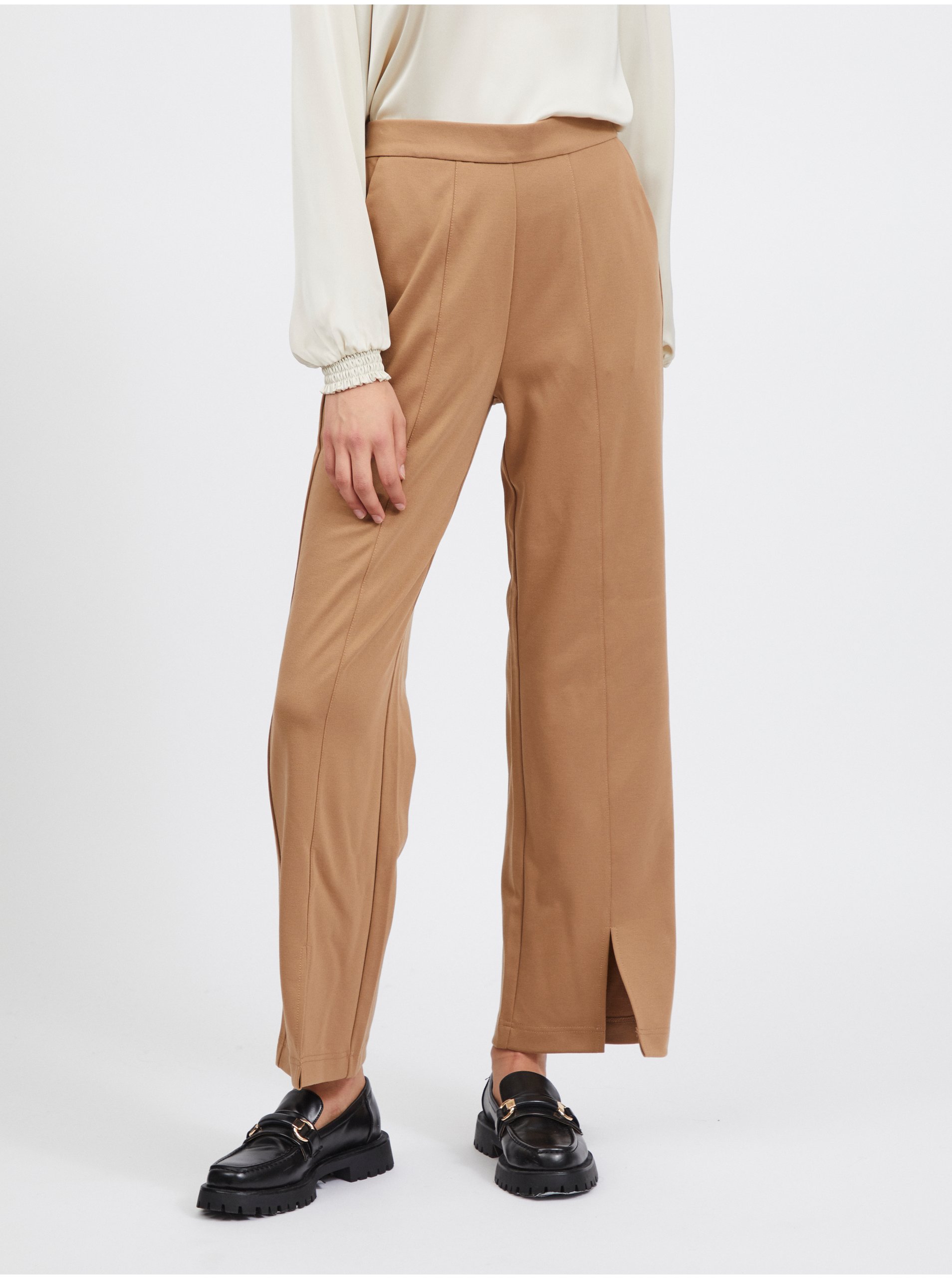 E-shop Světle hnědé dámské široké kalhoty VILA Amerone