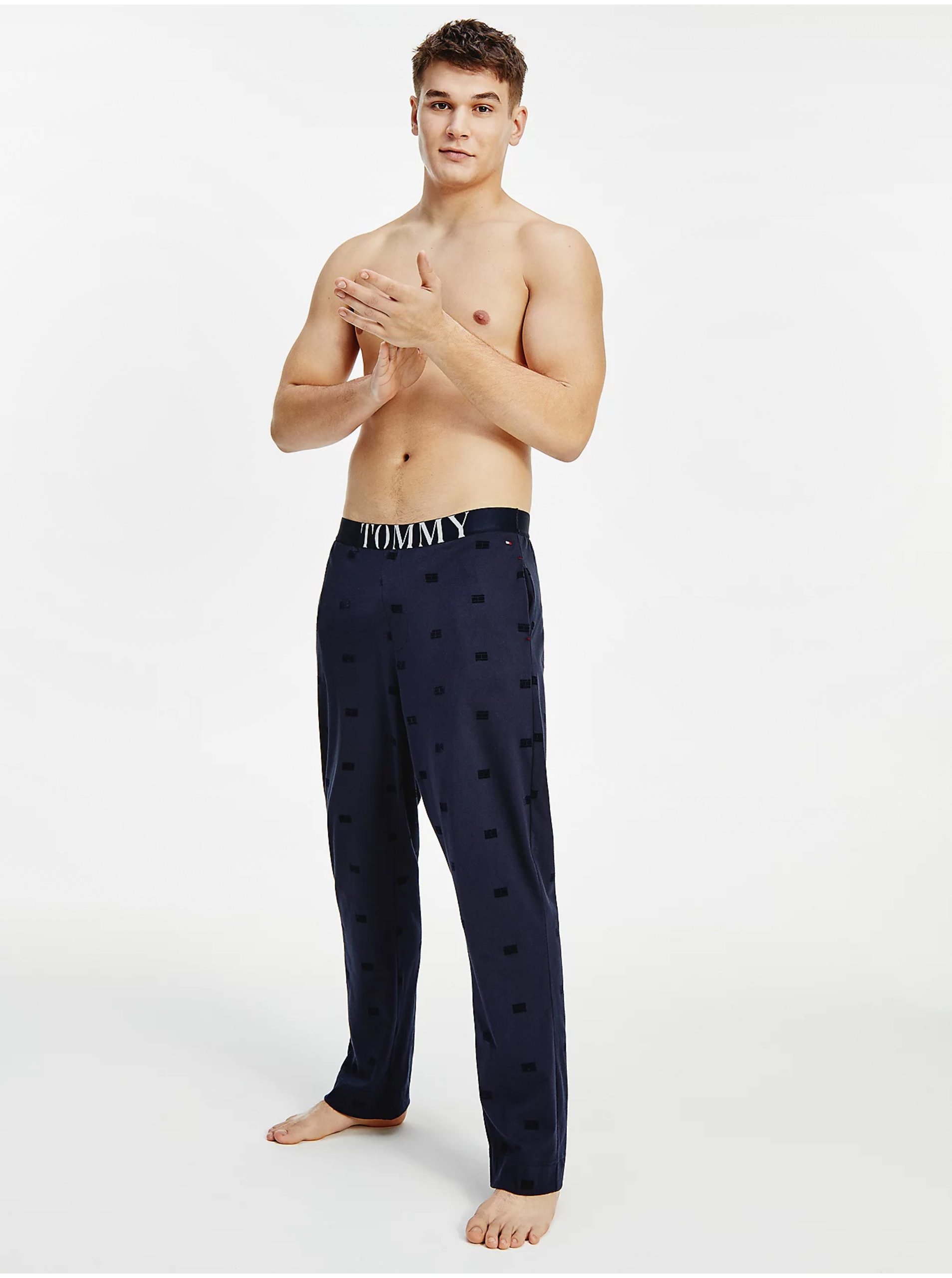 Levně Tmavě modré vzorované pánské pyžamové kalhoty Tommy Hilfiger Underwear