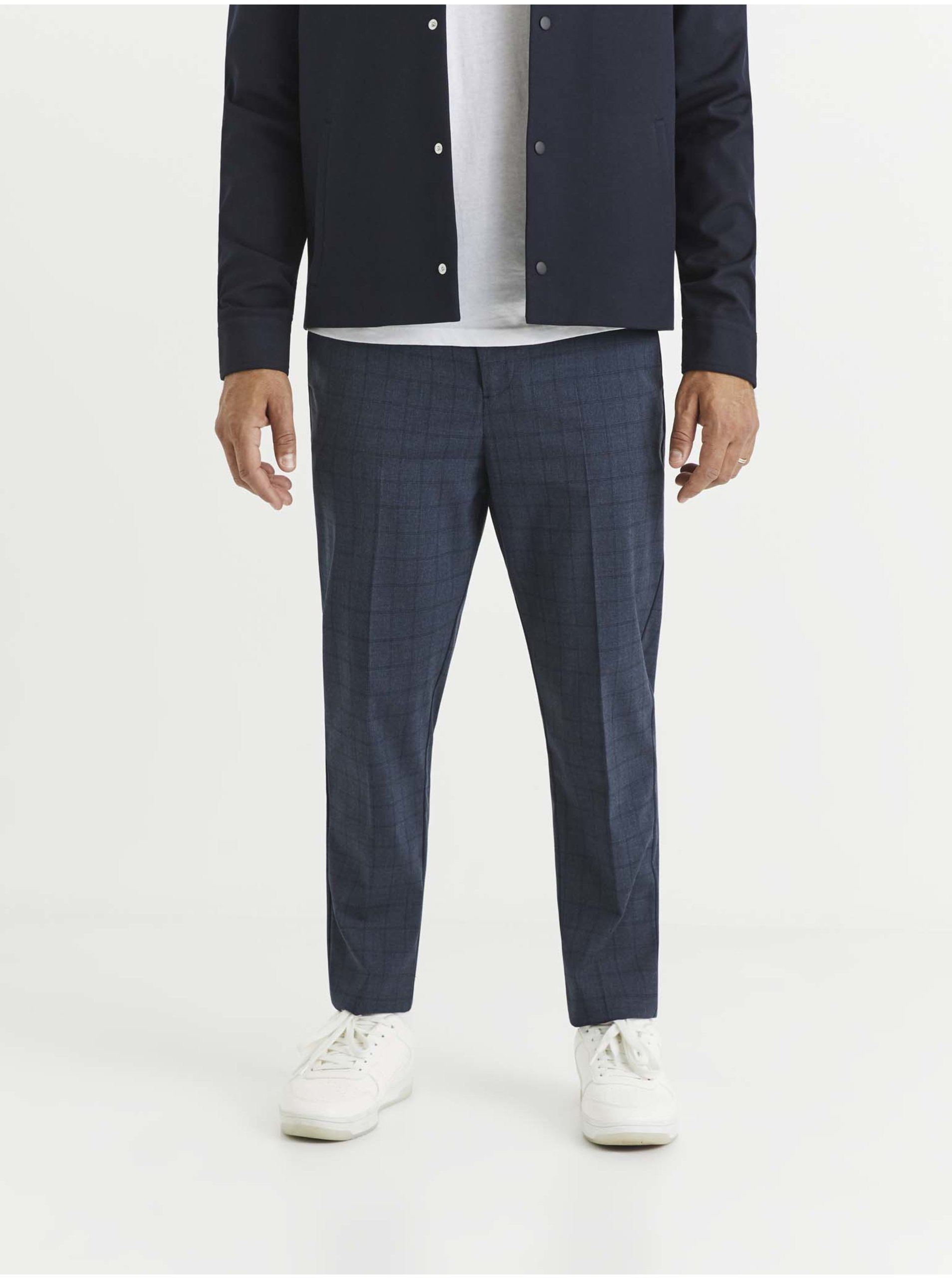 E-shop Tmavě modré pánské kostkované kalhoty Celio