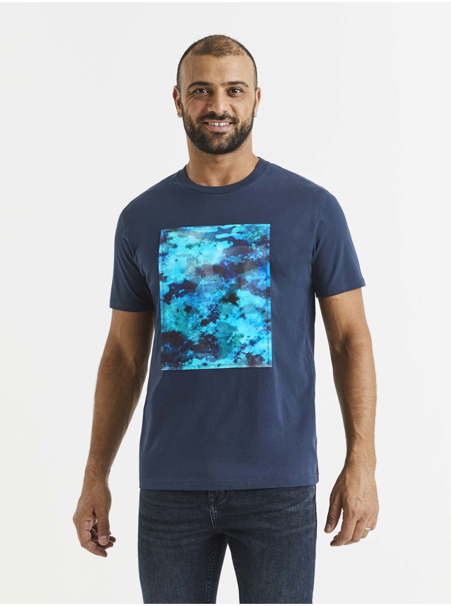 E-shop Tmavě modré pánské tričko s potiskem Celio