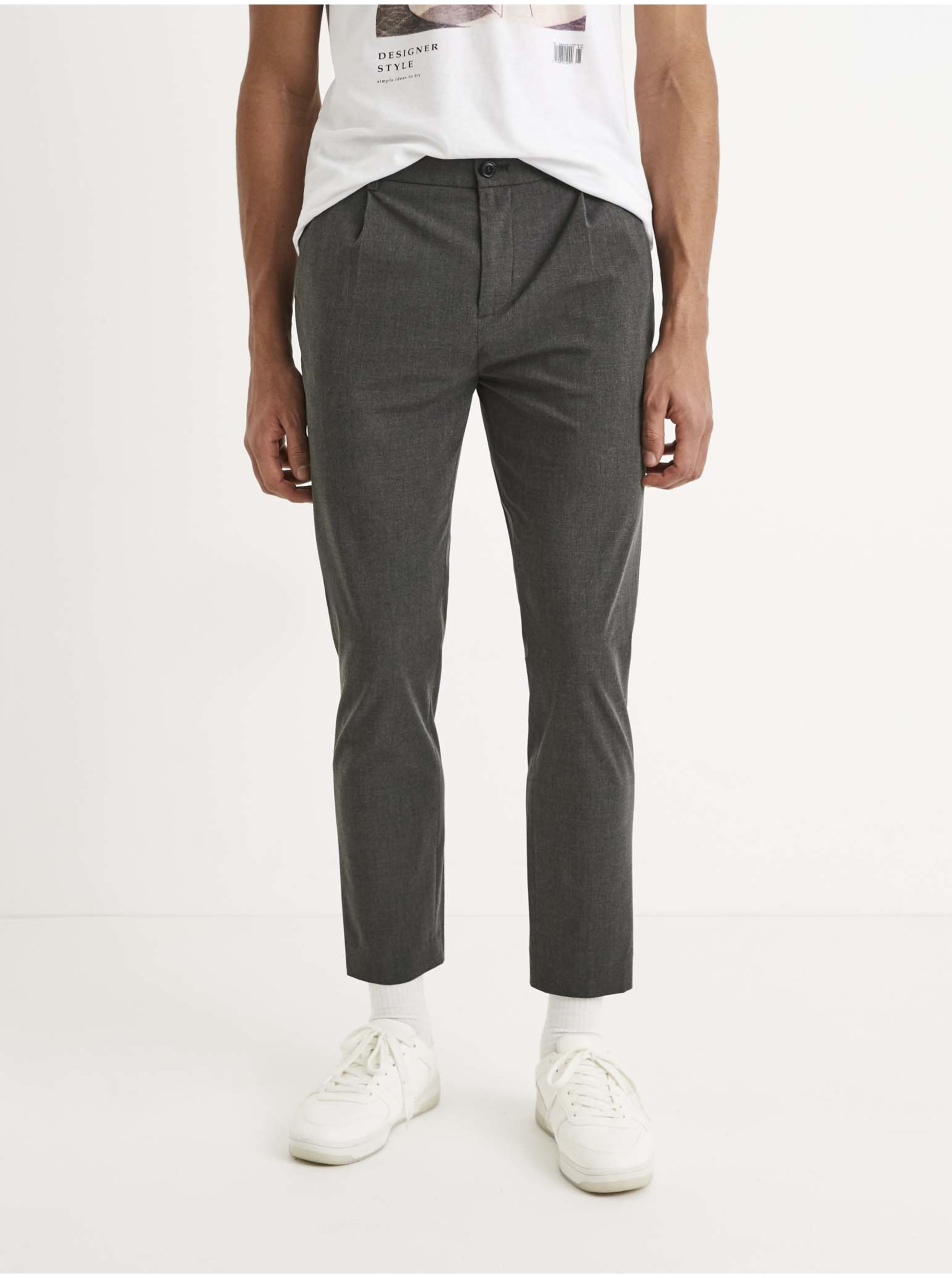 E-shop Tmavě šedé pánské zkrácené kalhoty Celio