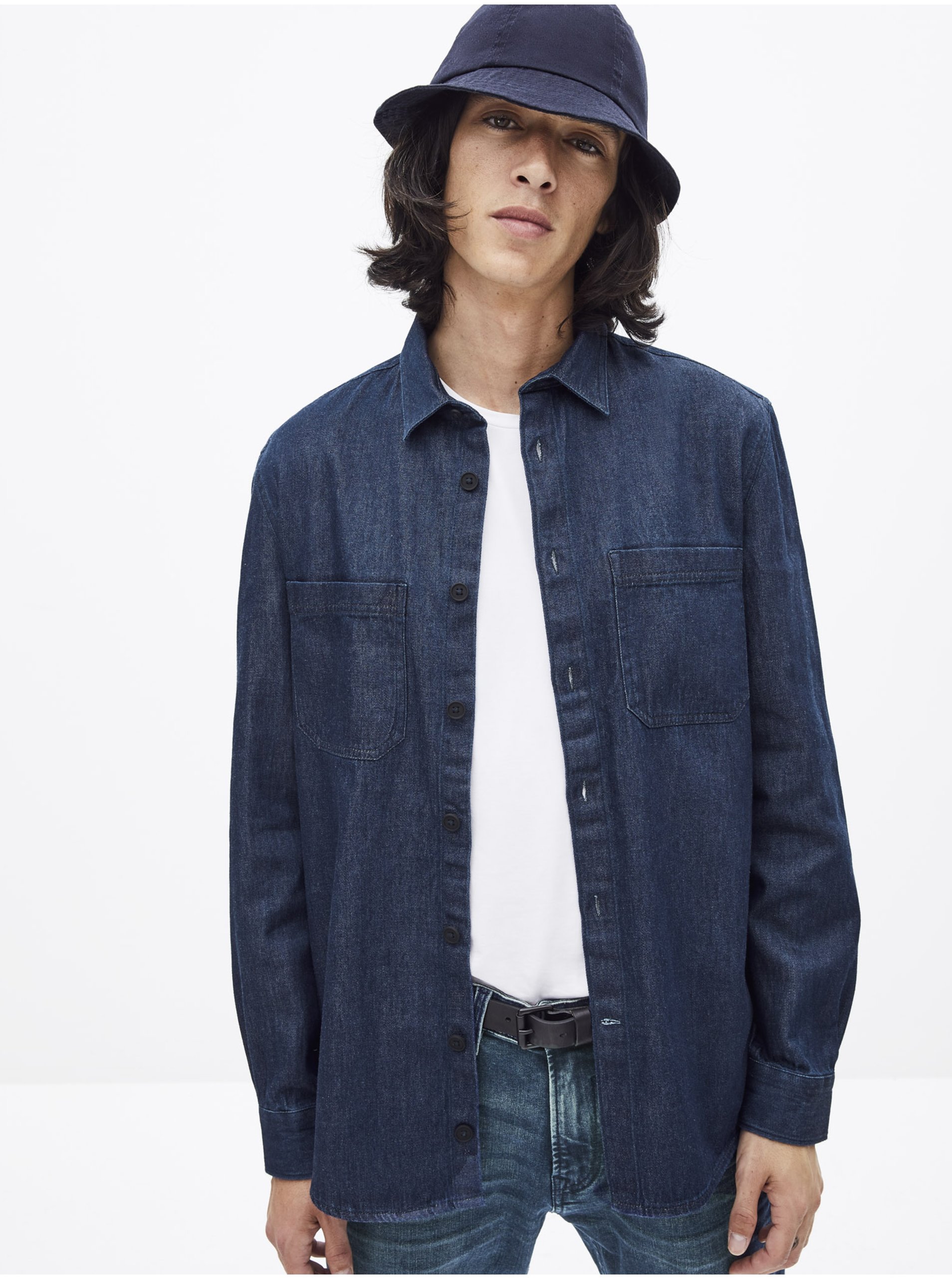 E-shop Tmavě modrá džínová košile Celio Sawork