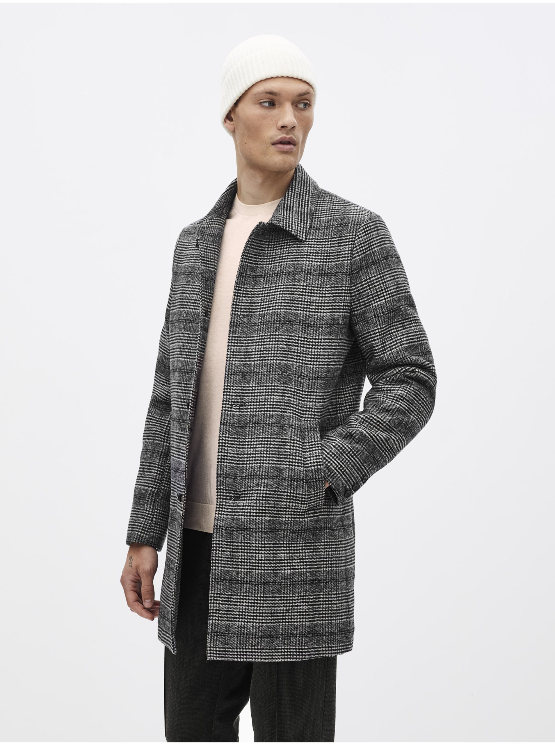 E-shop Šedý vzorovaný vlněný kabát Celio Subacheck