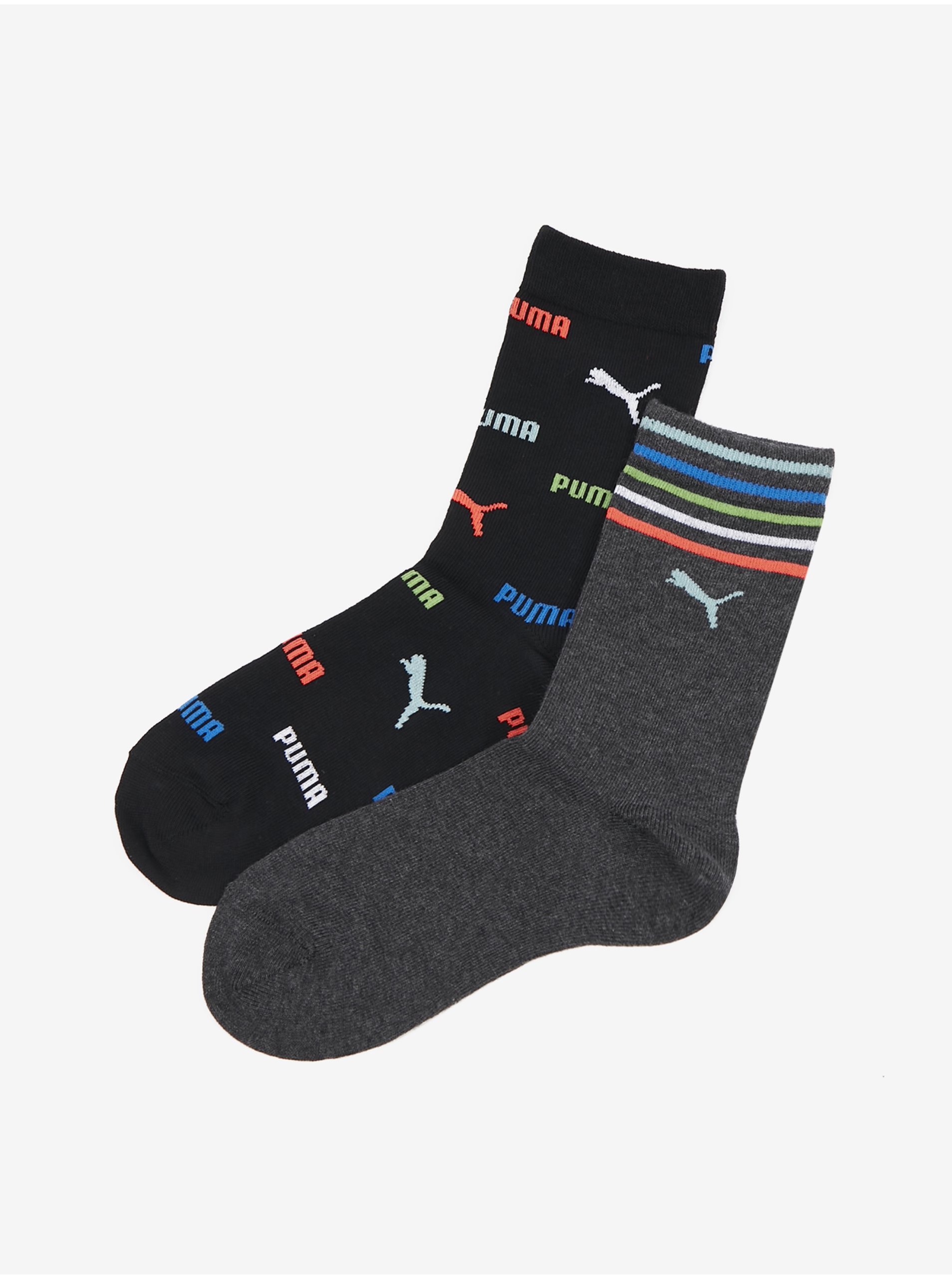 Levně Sada dvou párů holčičích ponožek v tmavě šedé a černé barvě Puma Logo Aop Sock