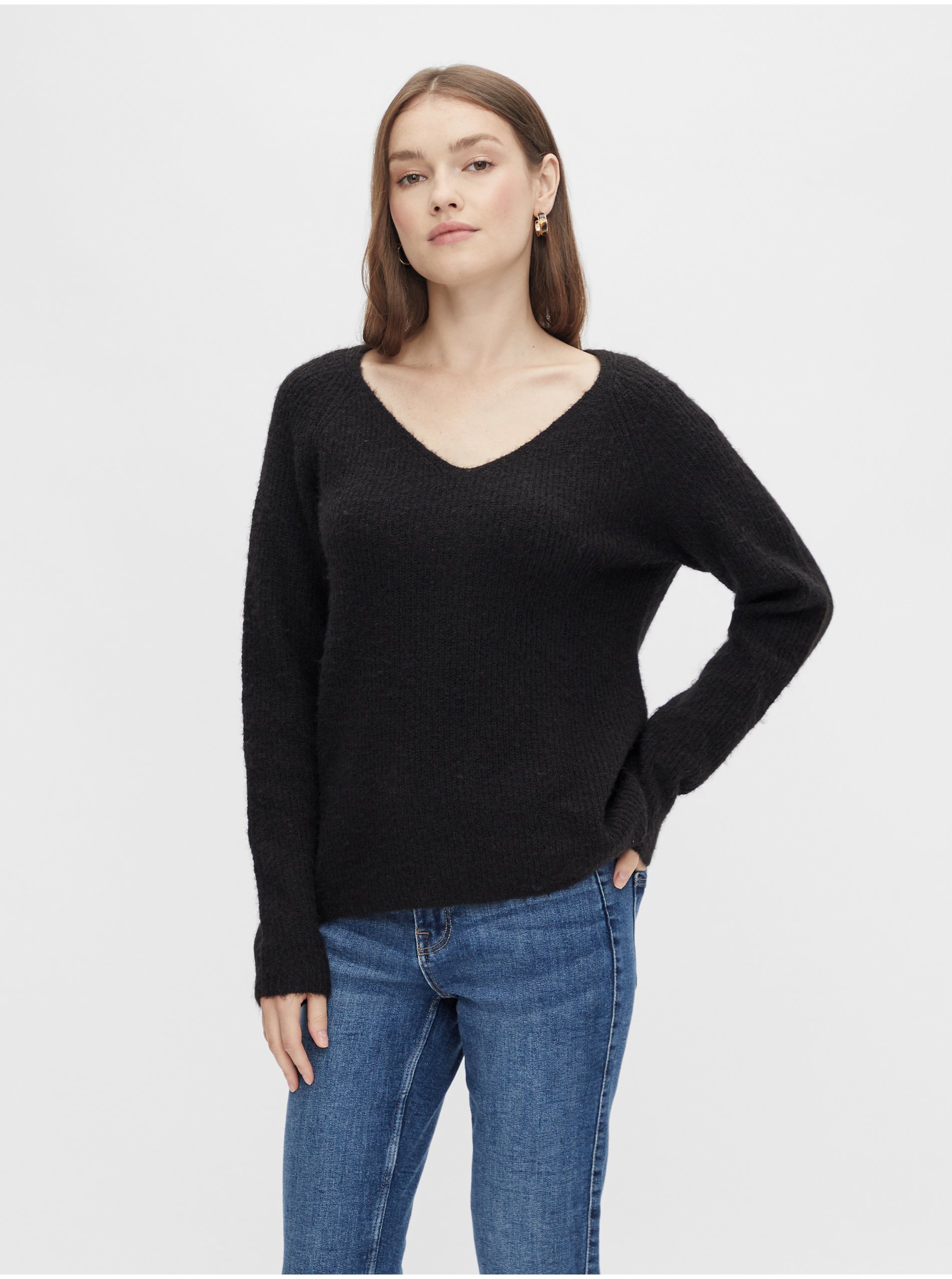 Lacno Čierny dámsky rebrovaný sveter Pieces Ellen