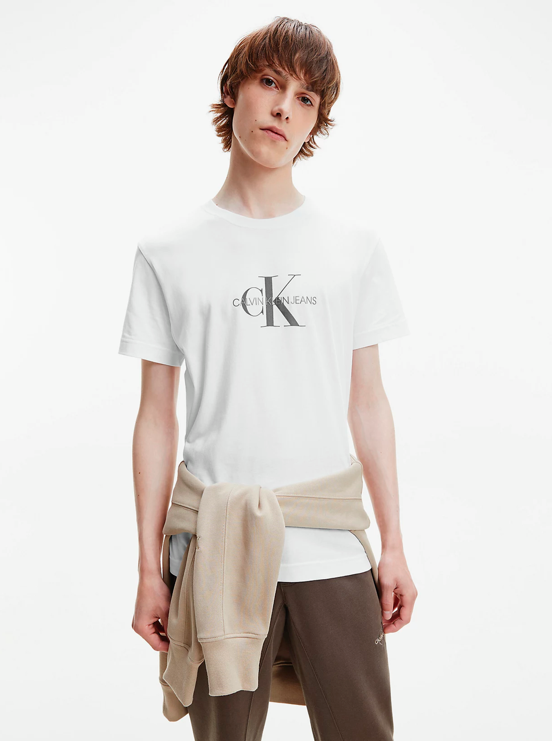 Lacno Biele pánske tričko Calvin Klein Archival Monogram Flock Tee