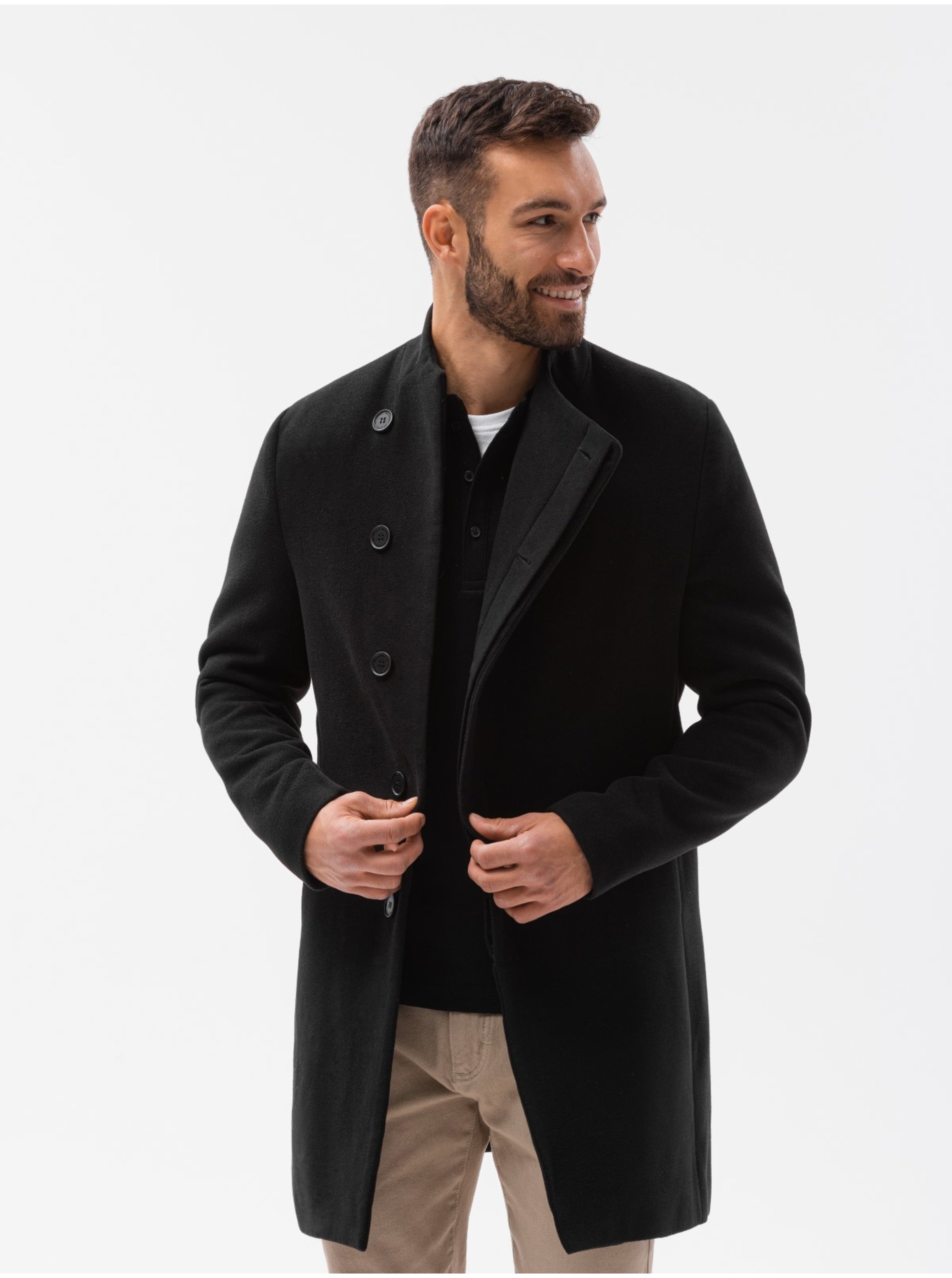 Levně Černý pánský kabát Ombre Clothing C501