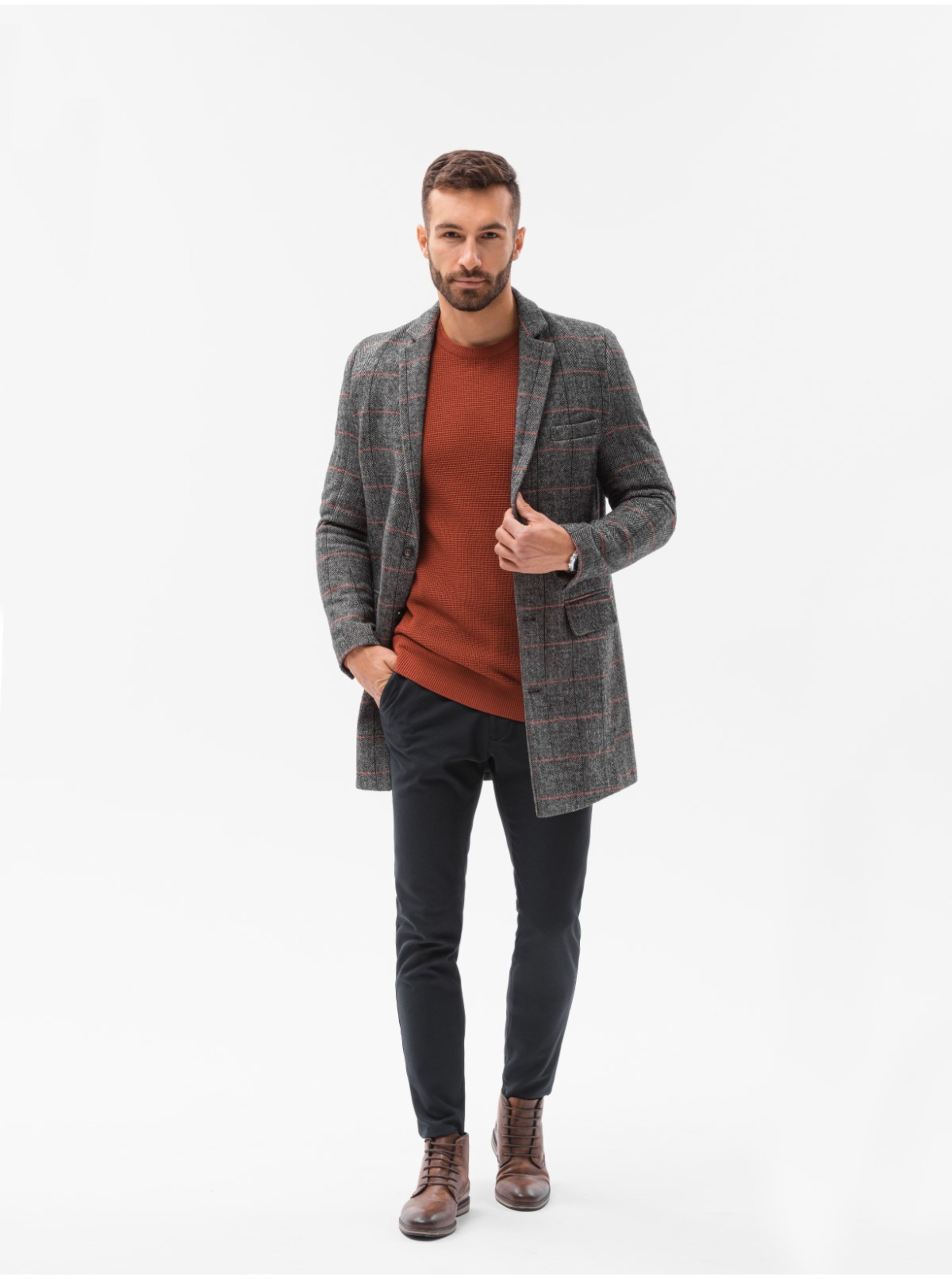Levně Černý pánský kabát Ombre Clothing C500