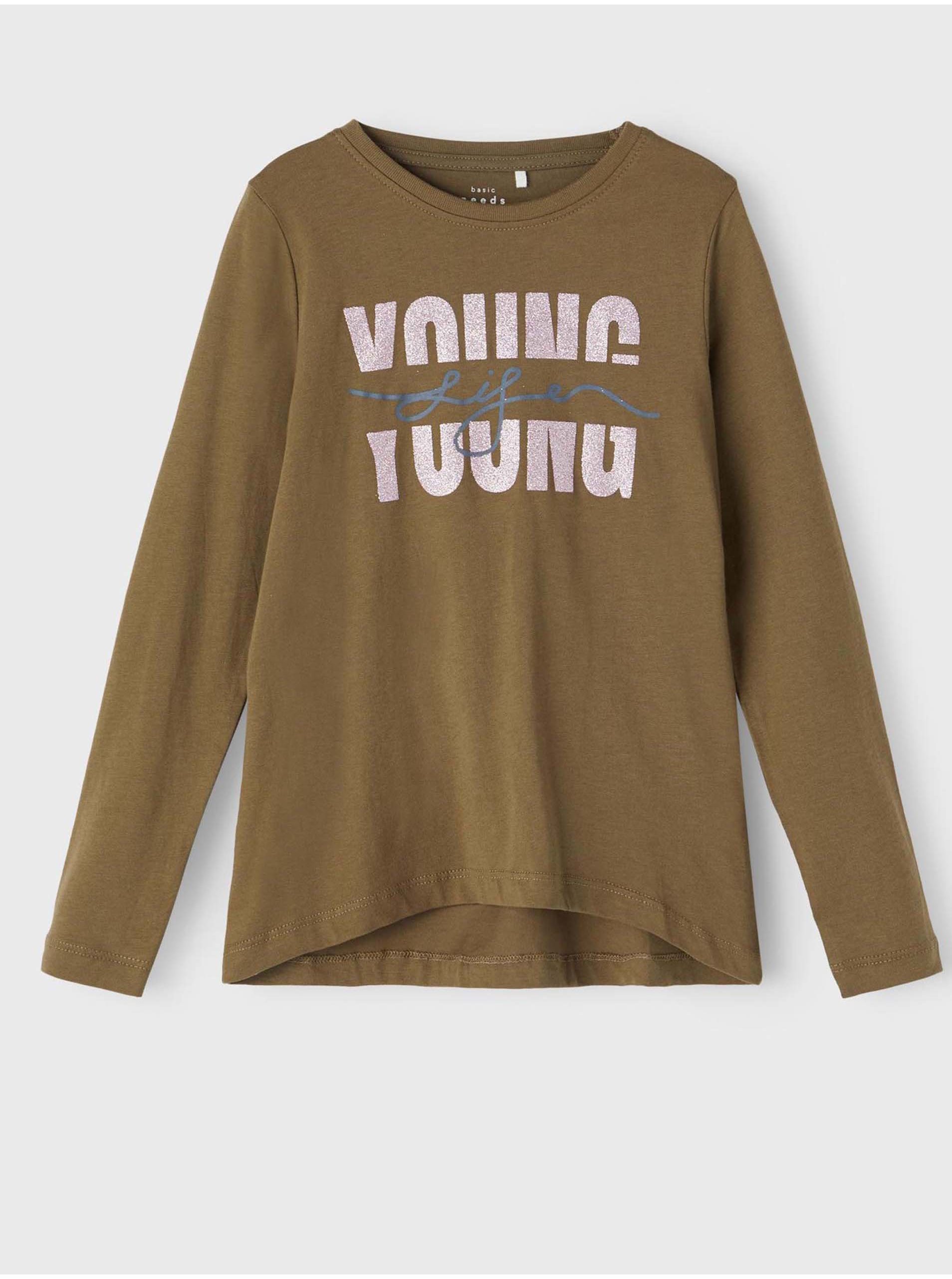 E-shop Khaki holčičí volné tričko s potiskem name it Violet
