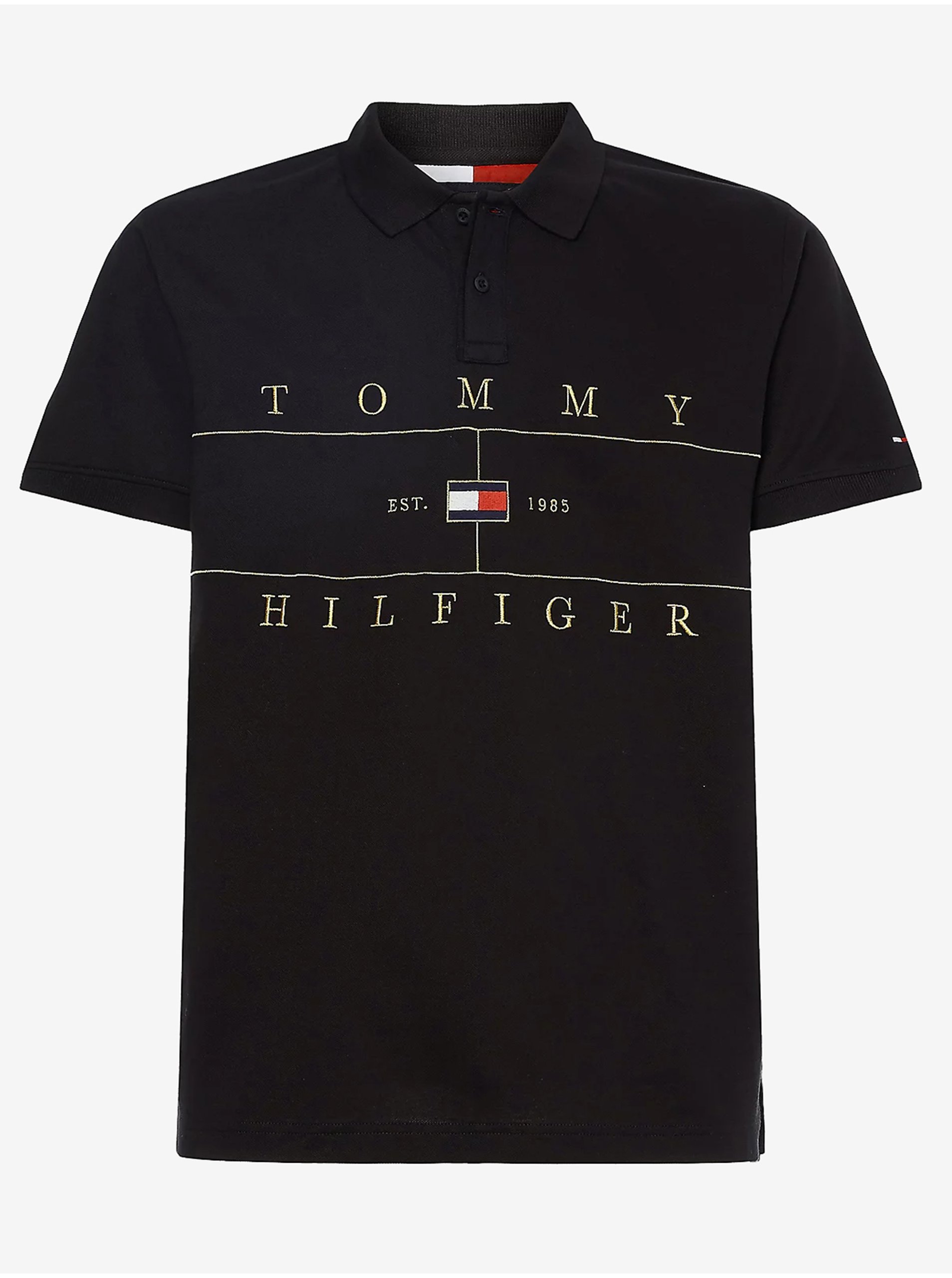 Levně Černé pánské polo triko Tommy Hilfiger Icon Seasonal Regular
