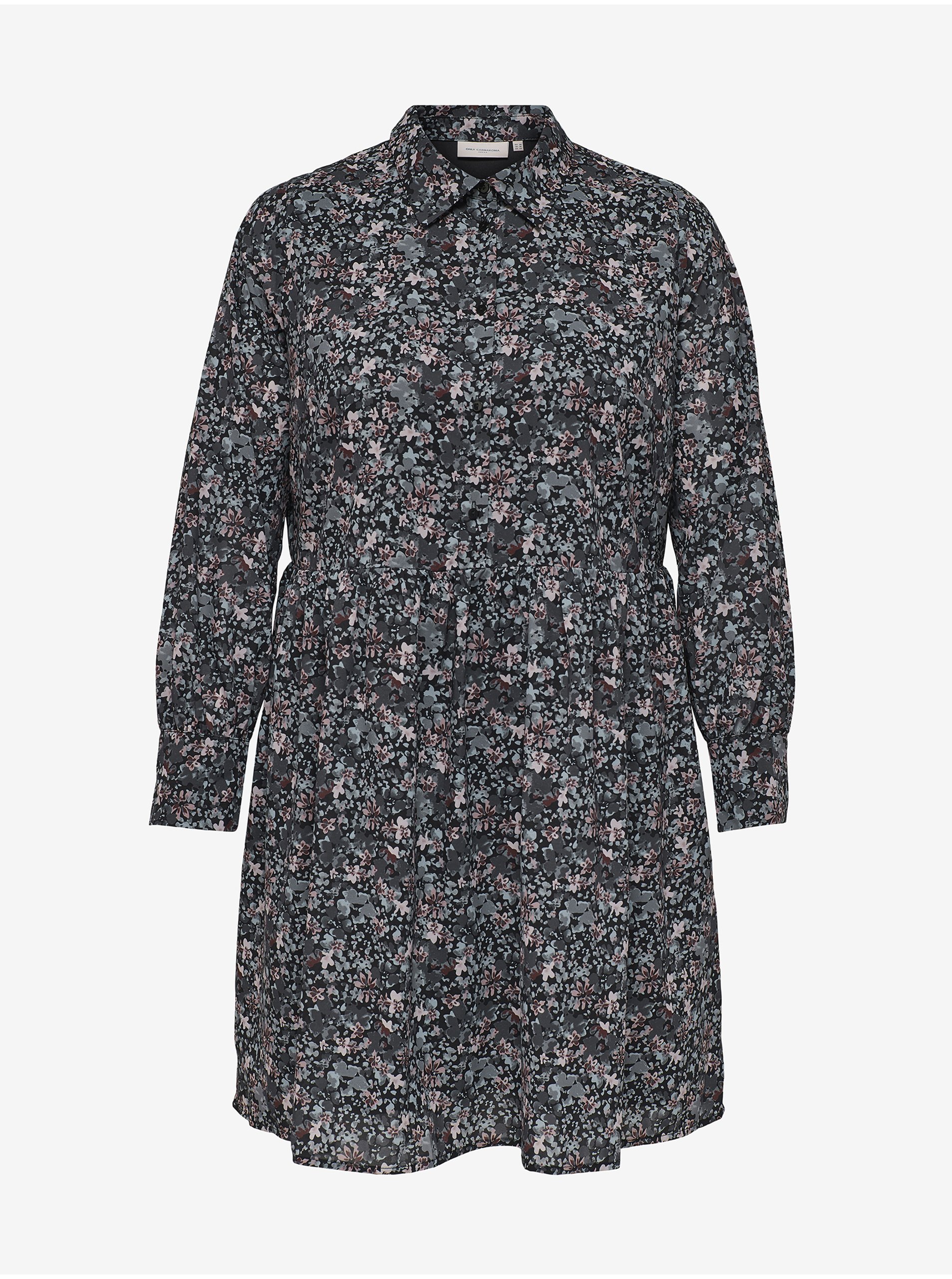 E-shop Tmavošedé kvetované košeľové šaty ONLY CARMAKOMA Dusty