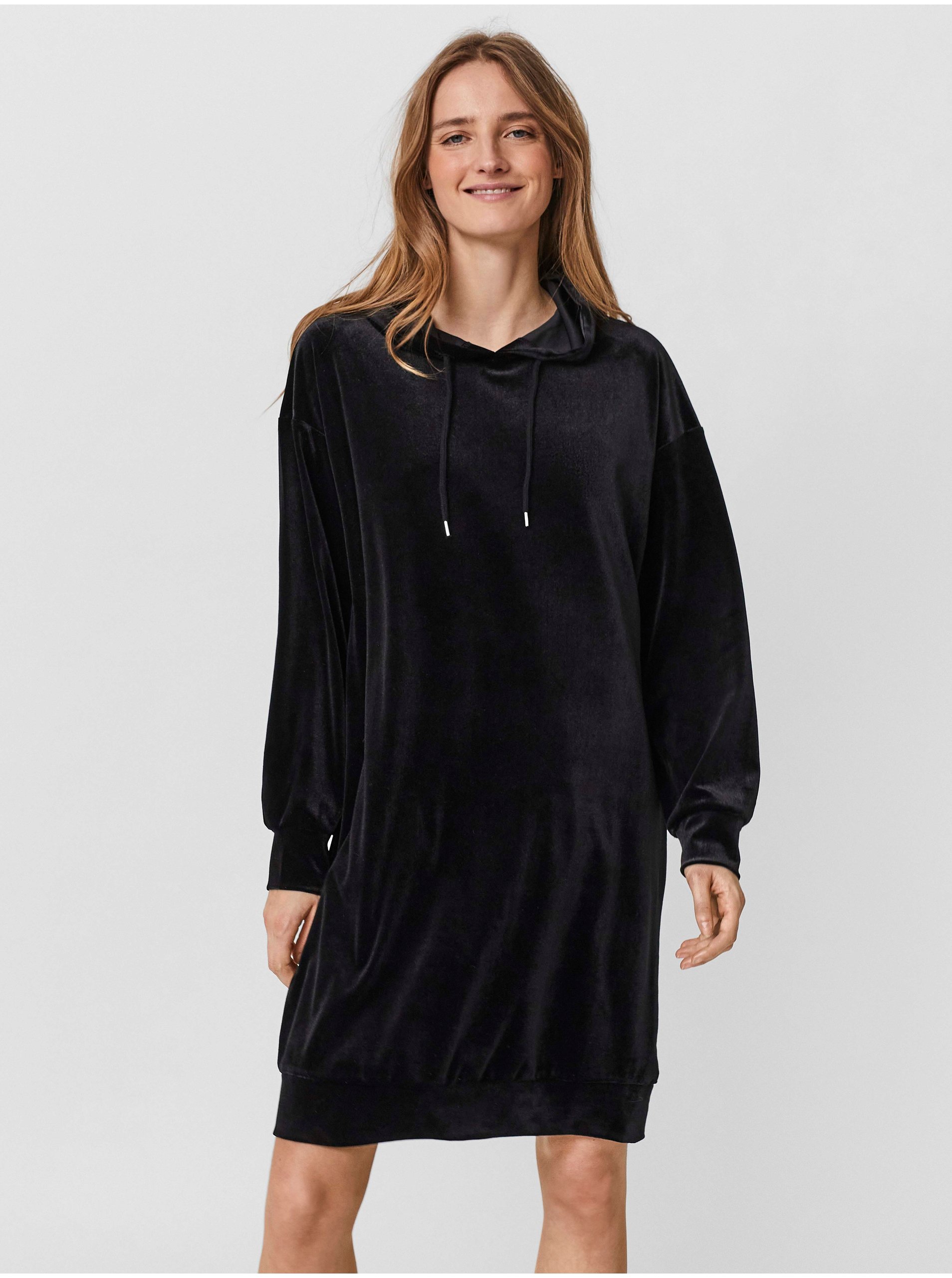 Levně Černé dámské mikinové šaty s kapucí VERO MODA Dana