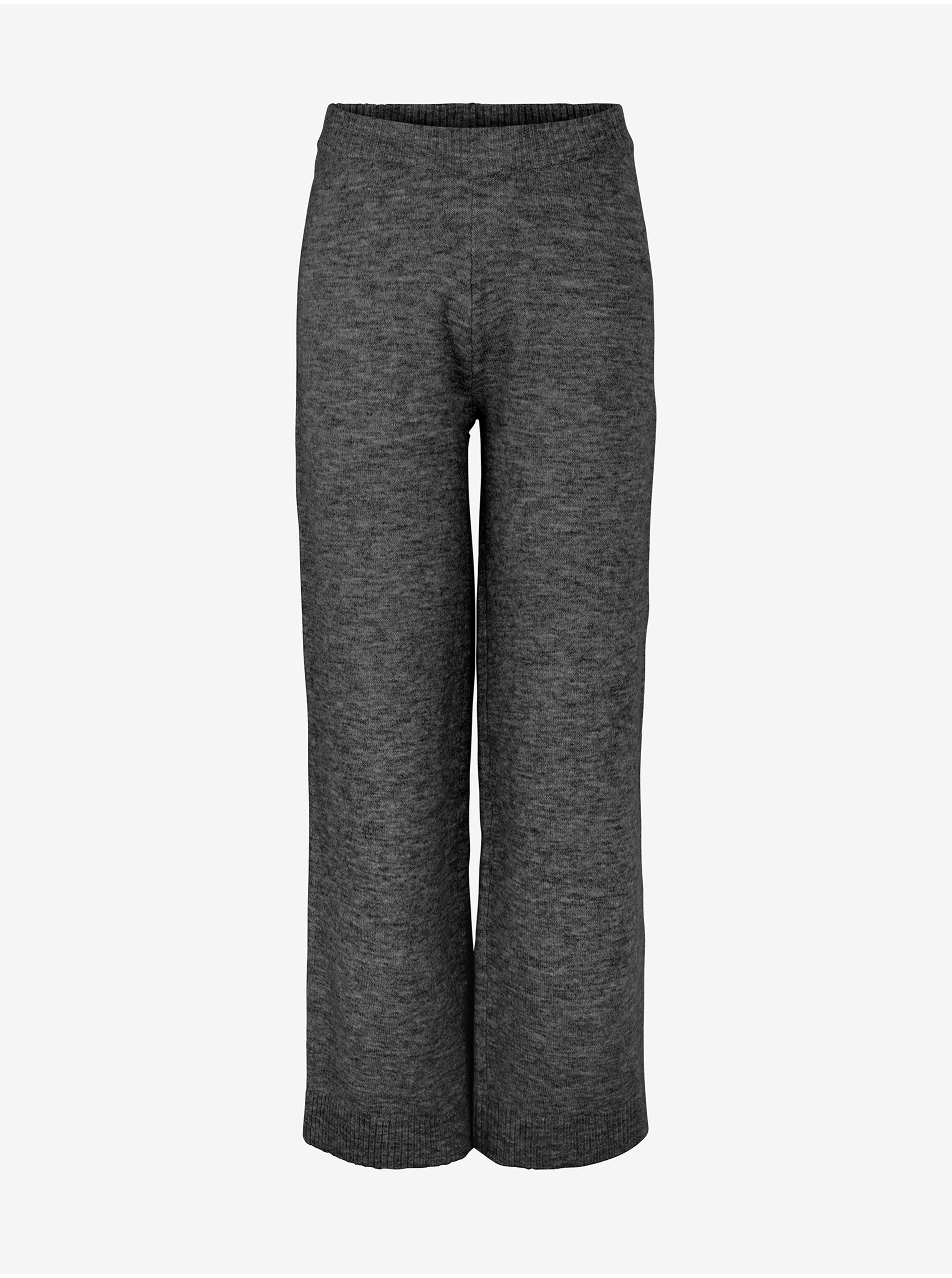 E-shop Tmavě šedé žíhané široké kalhoty Pieces Cindy